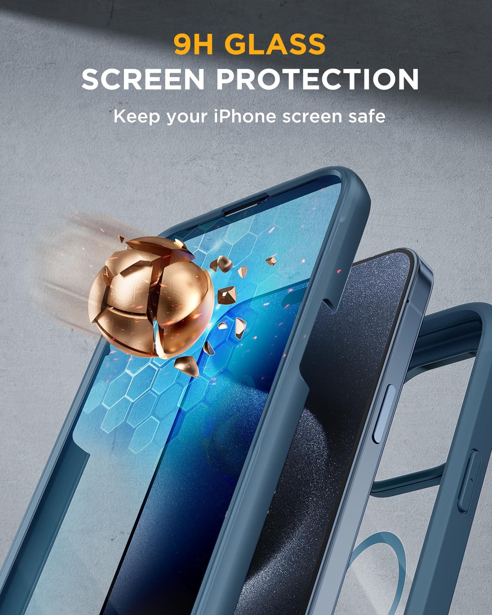 Miracase Magnetic for iPhone 15 Pro Max Case 6.7'' [Compatible with Magsafe] Full-Body Drop Proof Bumper Phone Case for iPhone 15 Pro Max with Built-in 9H Tempered Glass Screen Protector,Blue - Image 4