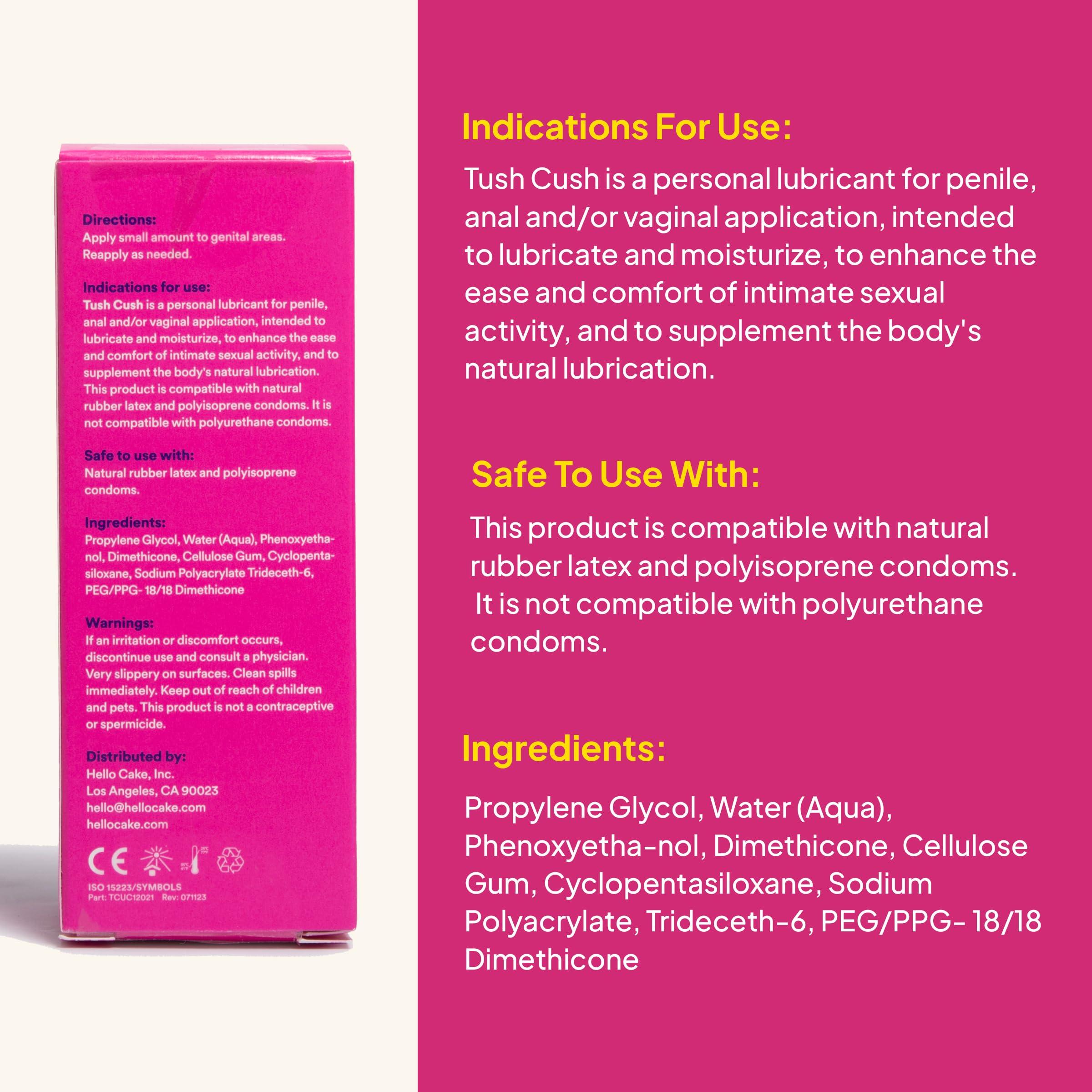 Hello Cake Tush Cush, Silicone and Water-Based Personal Lubricant, Formulated for Anal Use, Hybrid Lube for Men, Women, and Couples, 3.3 fl oz - Image 2