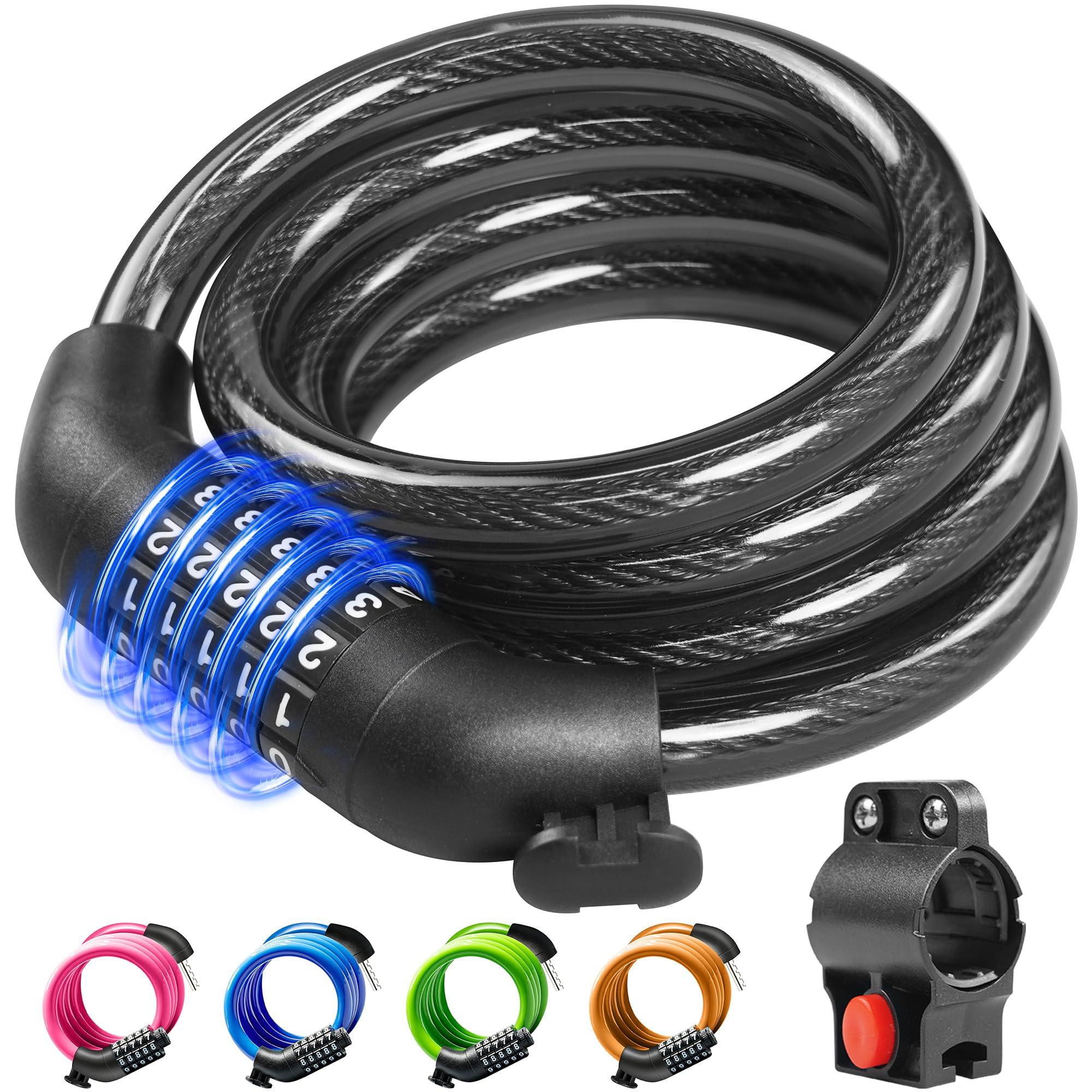 KEYSTP Bike Lock Cable with Combination,High Security 5-Digit Resettable Combination Bicycle Lock Anti-Theft, with Mounting Bracket for Bikes and Scooters