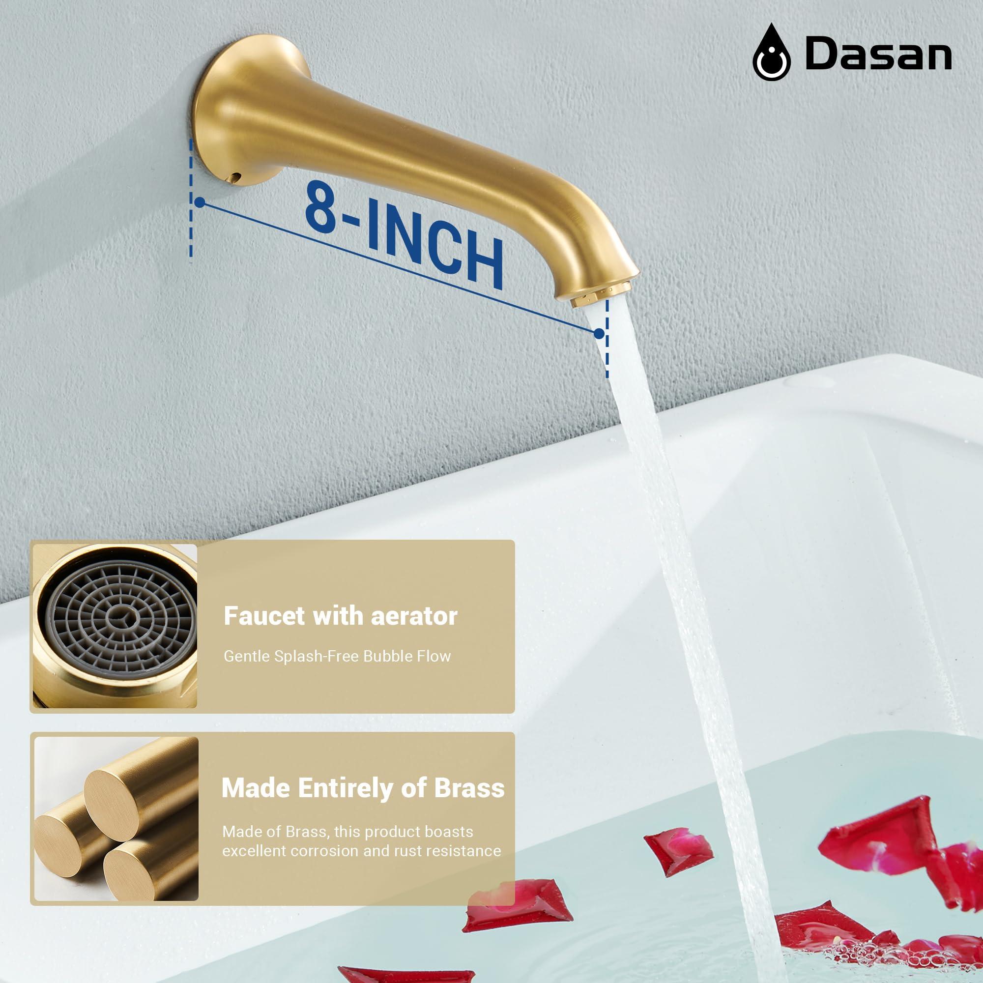 DASAN Brushed Gold Shower System with Tub Spout, Tub and Shower Faucet Combo Set with Valve & Trim Kit Bathtub Shower Faucet Set Bathtub Shower System with Rainfall Shower Head & Handheld, AT309W-BTG - Image 6