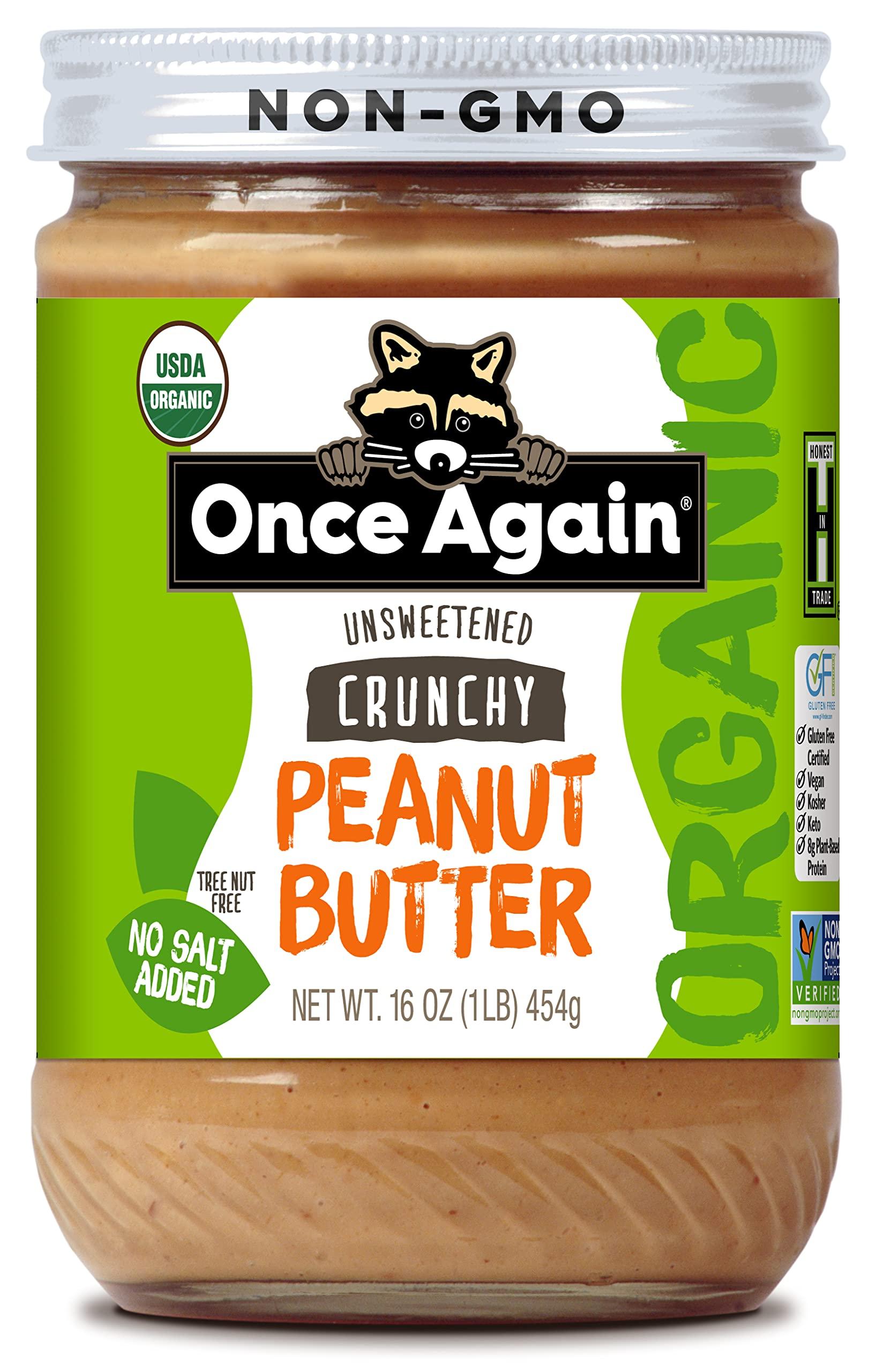 Once Again Organic, Crunchy Peanut Butter - Salt Free, Unsweetened - 16oz Jar