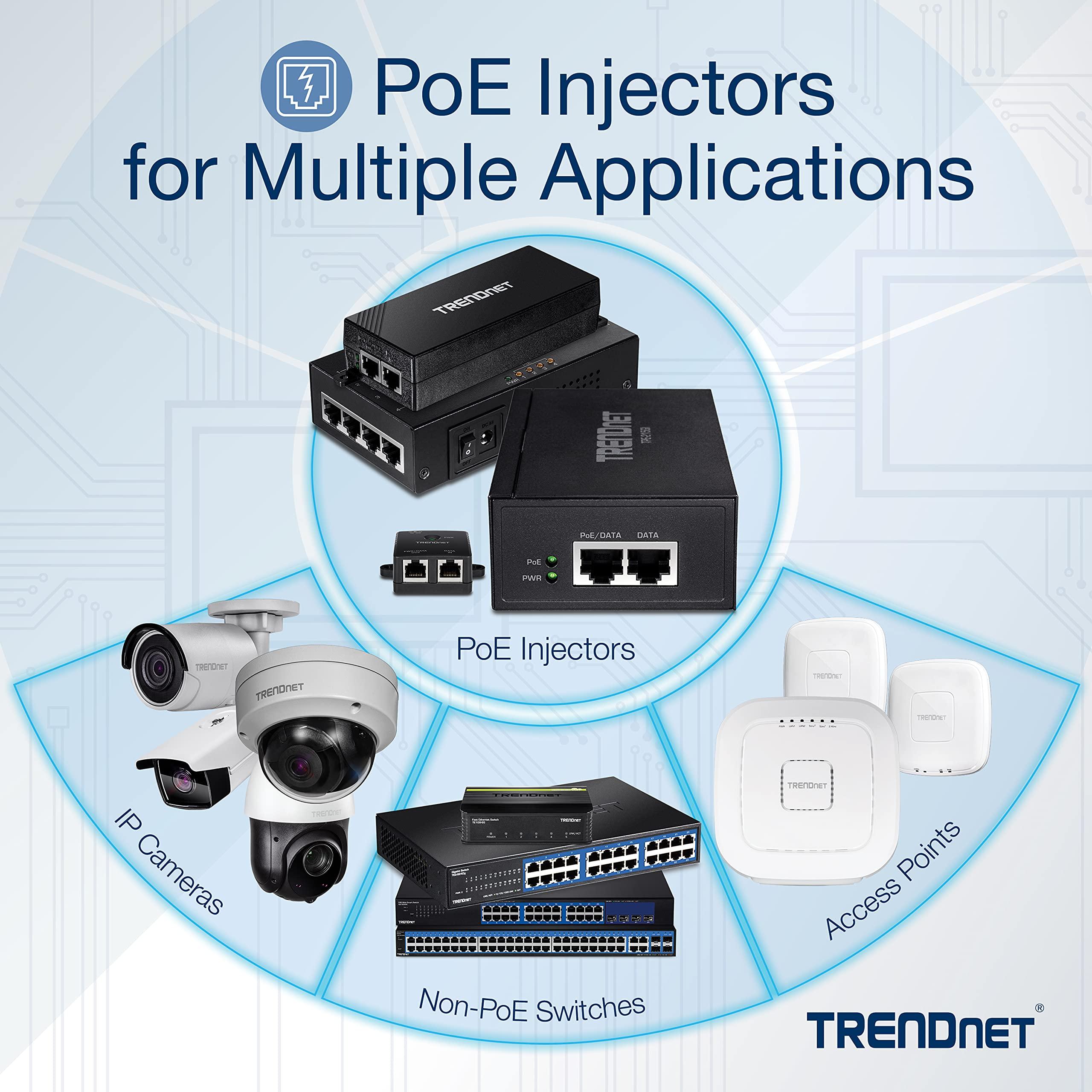 TRENDnet Gigabit Power Over Ethernet Plus Injector, PoE+ (30W) Power Network Distances Up to 100M (328 ft.), Black, TPE-115GI (Pack of 1) - Image 8