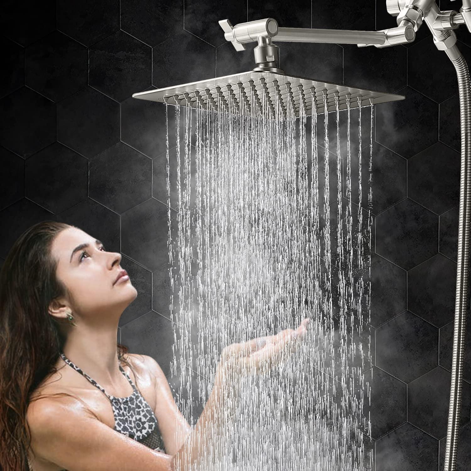 G-Promise All Metal 8 Inch Dual Square Shower Head with Handheld Combo, Rain Shower Head, Adjustable Extension Arm, Smooth 3-Way Diverter, 71 Inch Extra Long Hose - A Bathroom Upgrade (Brushed Nickel) - Image 2
