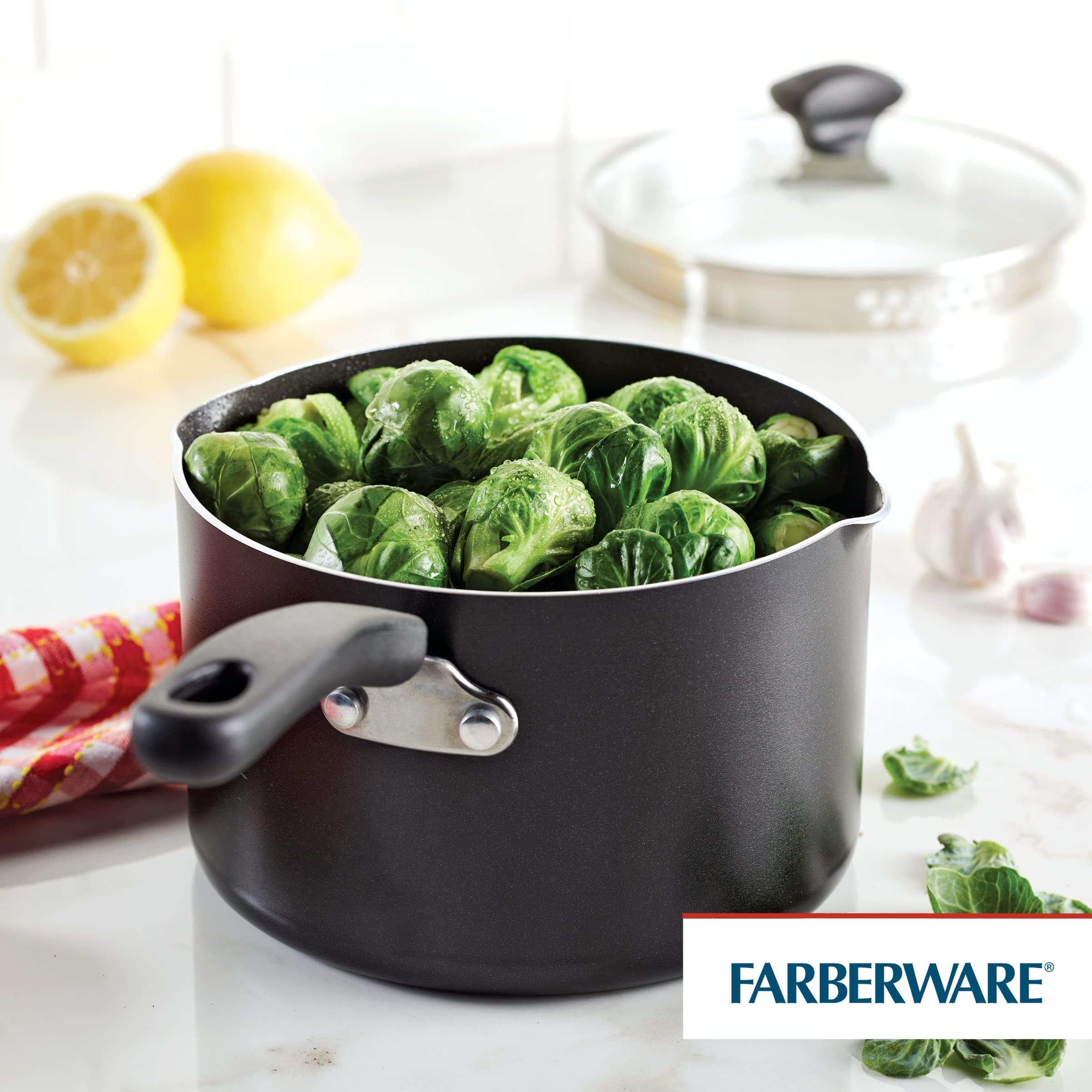 Farberware Cookstart DiamondMax Nonstick Straining Saucepan, Dishwasher Safe, 3 Quart, Black - Image 2
