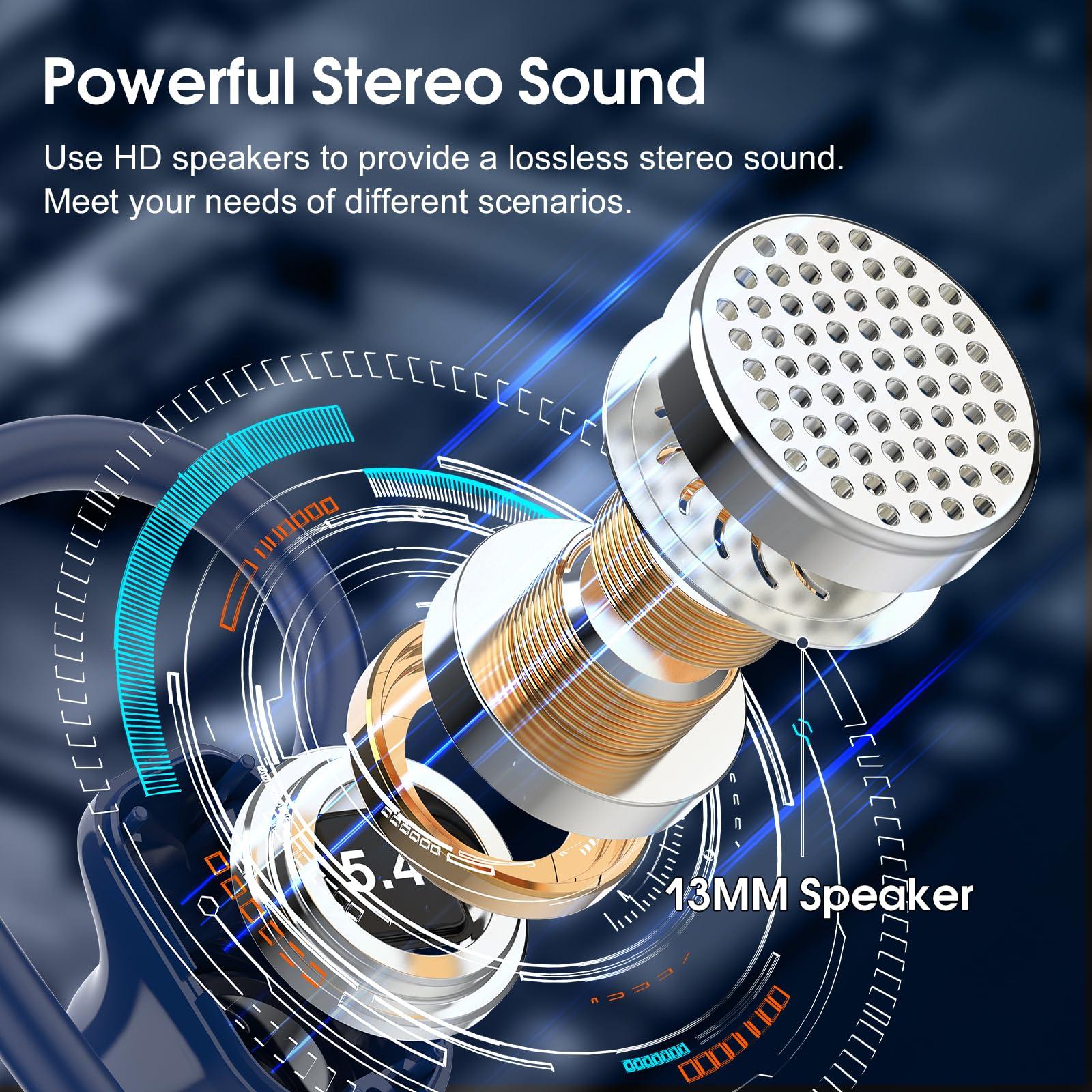 OYIB Wireless Earbuds Bluetooth 5.4 Headphones Sport, Stereo Deep Bass Bluetooth Earbuds with Earhooks, 50H Over Ear Bud with ENC Mic, IP7 Waterproof Wireless Earphone for Workout/Running, Navy Blue - Image 2