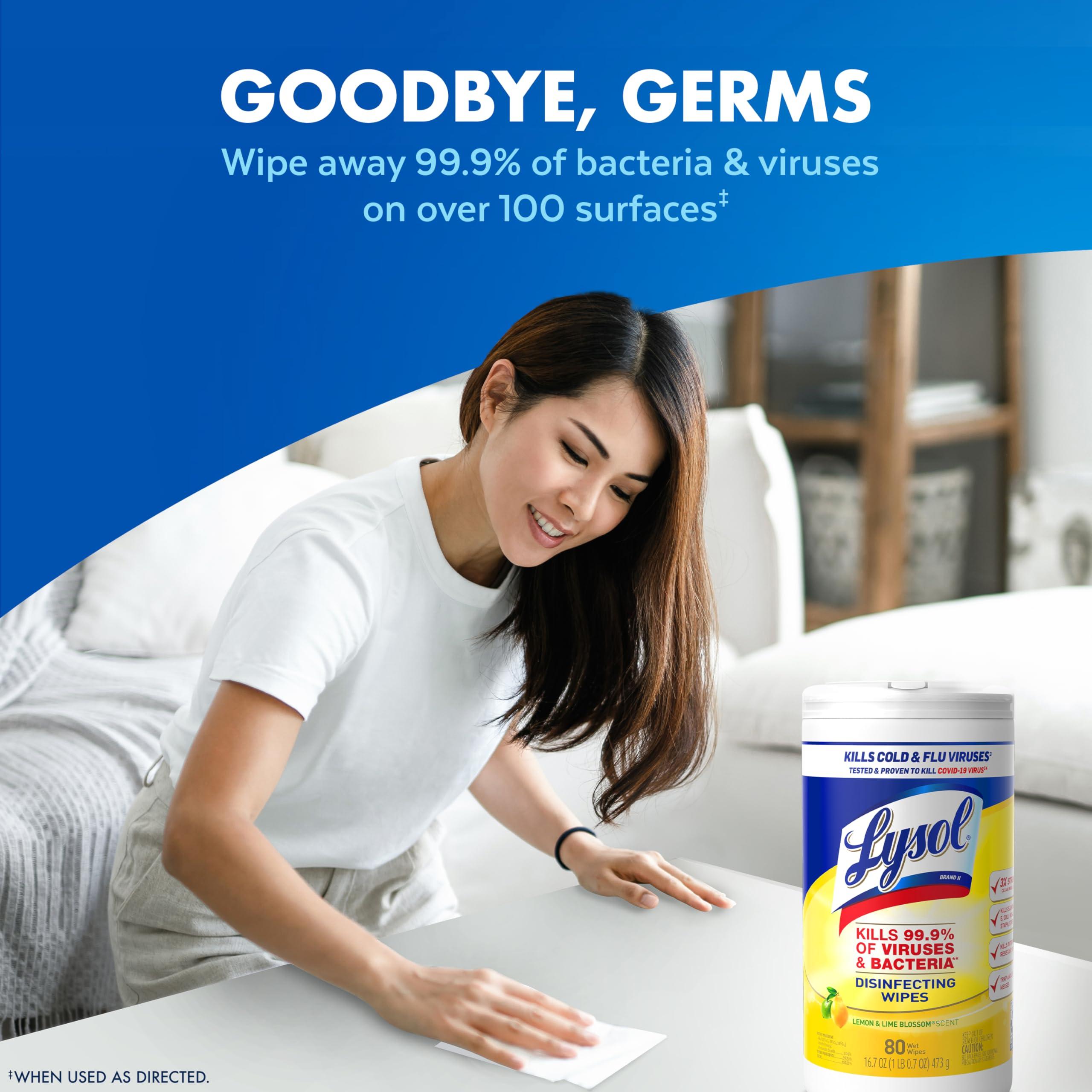 Lysol Disinfectant Wipes Multi-Surface Antibacterial Cleaning Wipes For Disinfecting and Cleaning Lemon and Lime Blossom 80 Count (Pack of 2) - Image 2