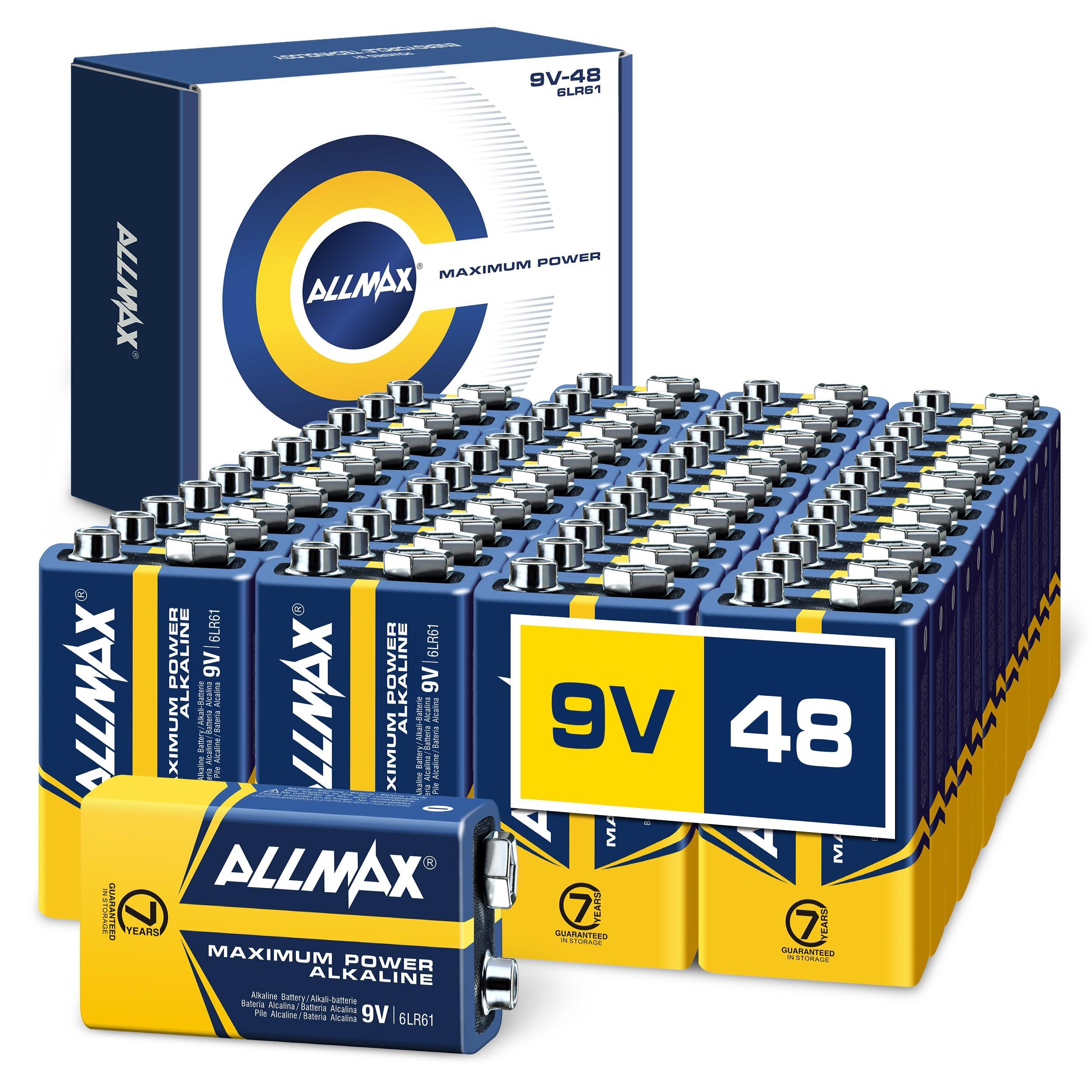 Allmax 9V Maximum Power Alkaline Batteries (48 Count) – Ultra Long-Lasting, Leakproof Design, 7-Year Shelf Life, Maximum Performance (9 Volt)