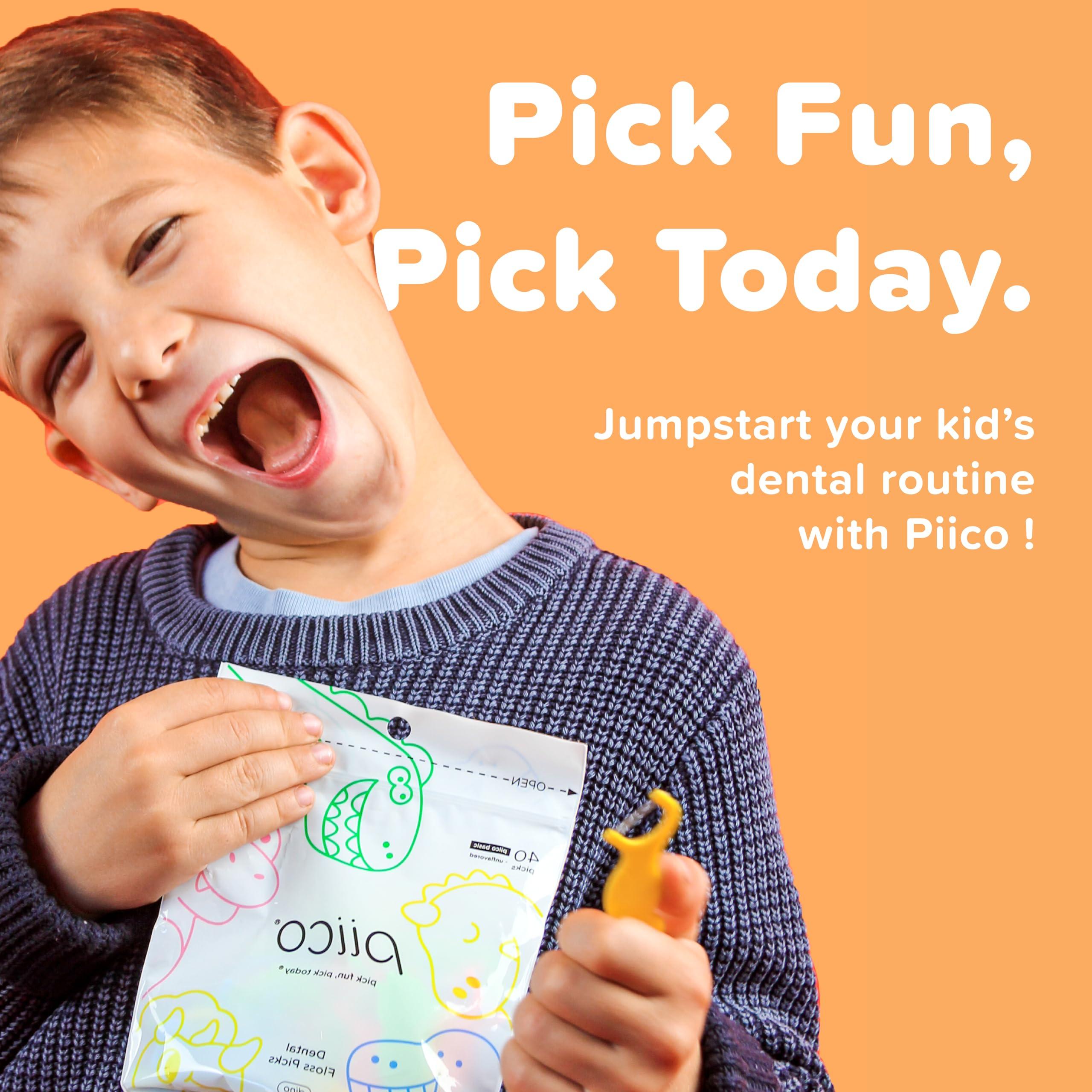 Piico Unflavored Kids Floss - No Fluoride Dual Line Dental Floss Picks - Fun Oral Care in Colorful Floss Sticks Design - Kids Flossers Avoid Tooth Decay & Gum Disease - 80 Count Dino - Image 2