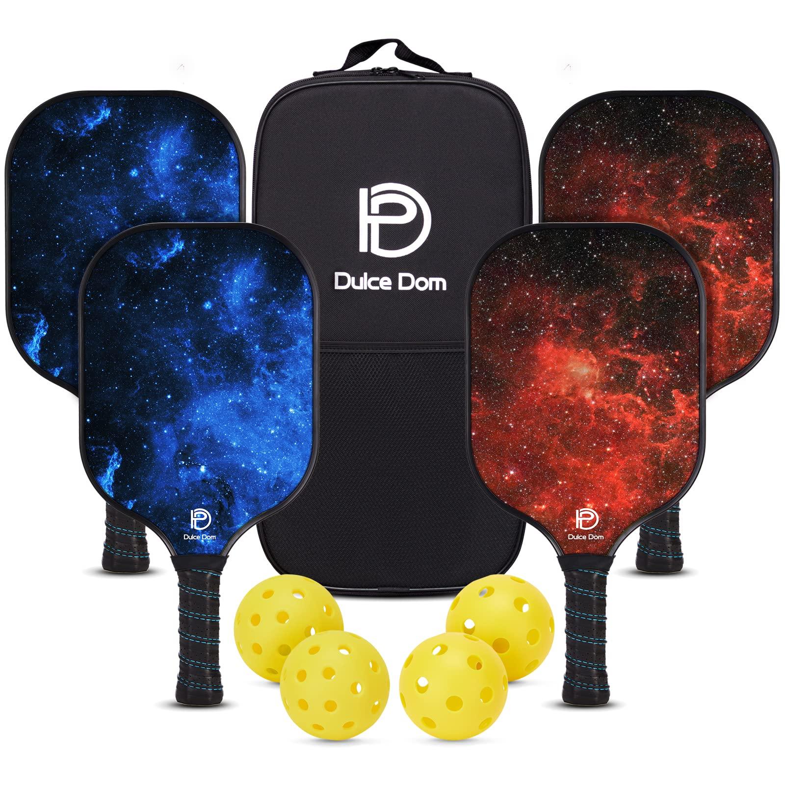 DULCE DOM Pickleball Paddles Set of 2/4 - USAPA Approved, Fiberglass Surface Pickleball Racket with 4 Indoor Outdoor Pickleball Balls and Pickleball Bag, Ideal Training Equipment Gift for Men & Women