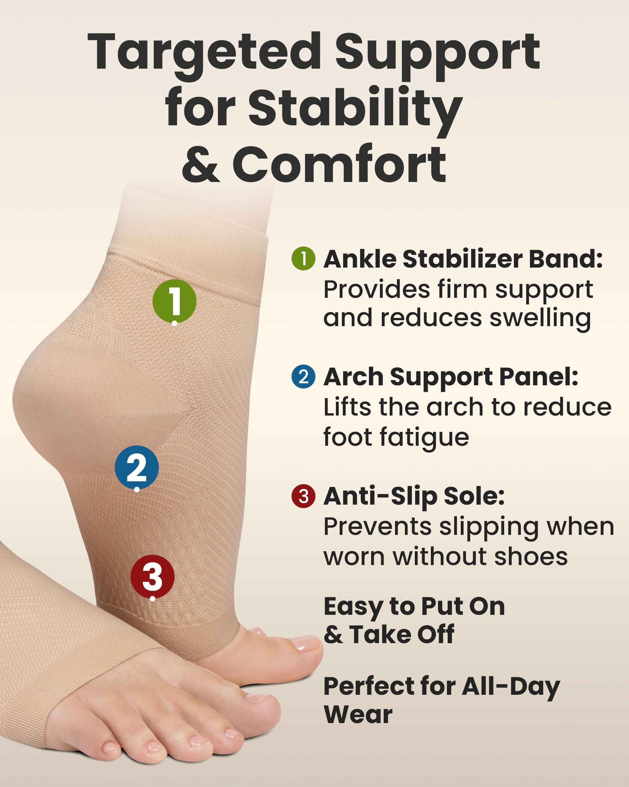 KEMFORD Ankle Compression Sleeve - Plantar Fasciitis Braces - Open Toe Compression Socks for Swelling, Sprain, Neuropathy, Foot Arch Support for Men and Women - 20-30mmhg, L, Beige - Image 7