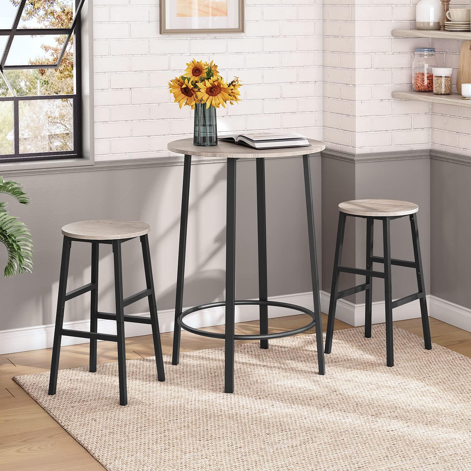 MAHANCRIS Bar Stools, Set of 2 Round Bar Chairs with Footrest, 24.4 Inch Kitchen Breakfast Bar Chairs, Industrial Bar Stools, Easy Assembly, for Dining Room, Kitchen, Greige BAHG0201Z - Image 2