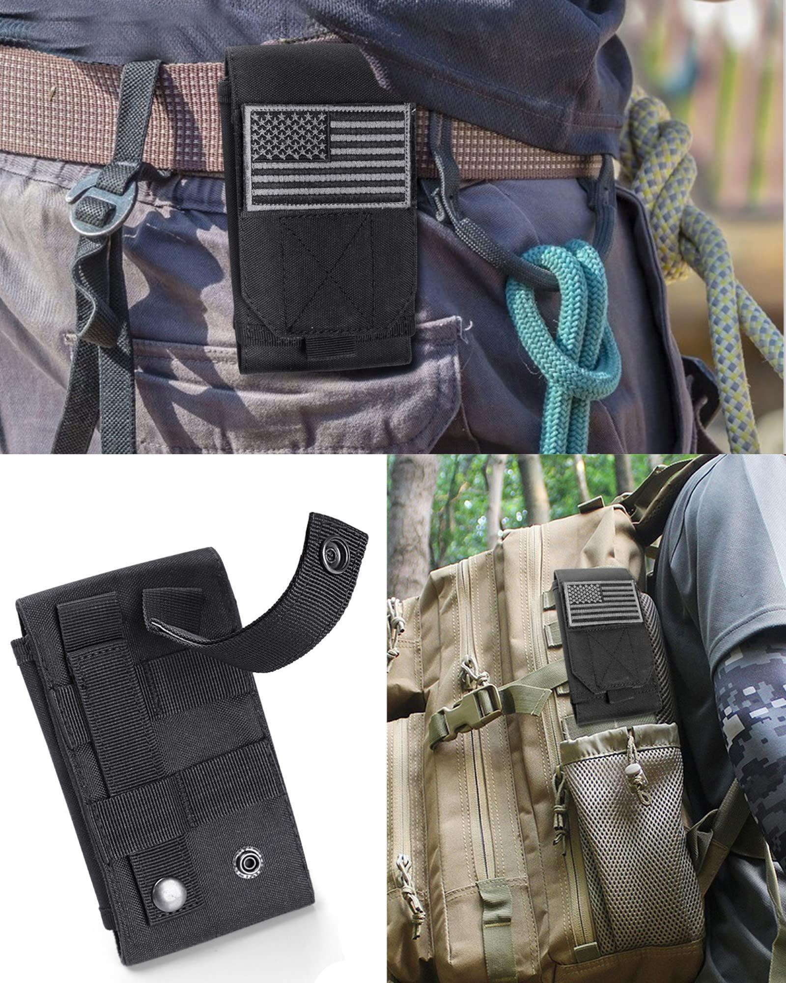 Heyqie Black Tactical Molle Cellphone Pouch Case,Heavy Duty Waterproof Phone Holster Bag for iPhone 14 15 16 Pro Max Samsung S24 S23 Ultra S22 Plus Note 20 A13 A12 Less 6.7" Phone with US Flag Patch - Image 7