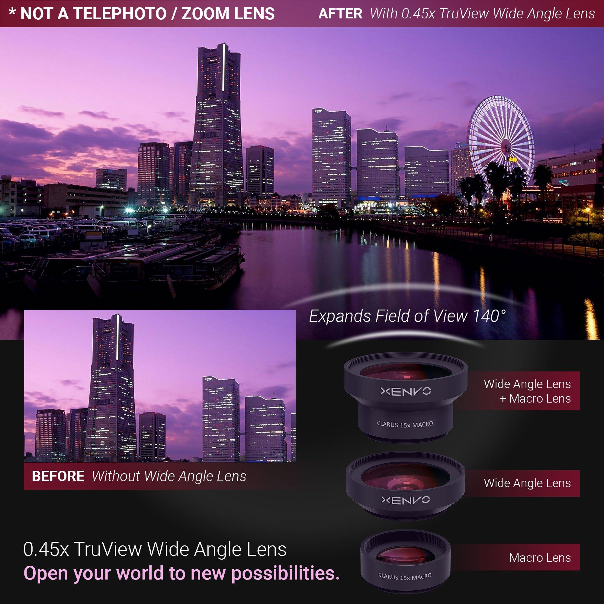 Xenvo Pro Lens Kit for iPhone and Android, Macro and Wide Angle Lens with LED Light and Travel Case Black - Image 2