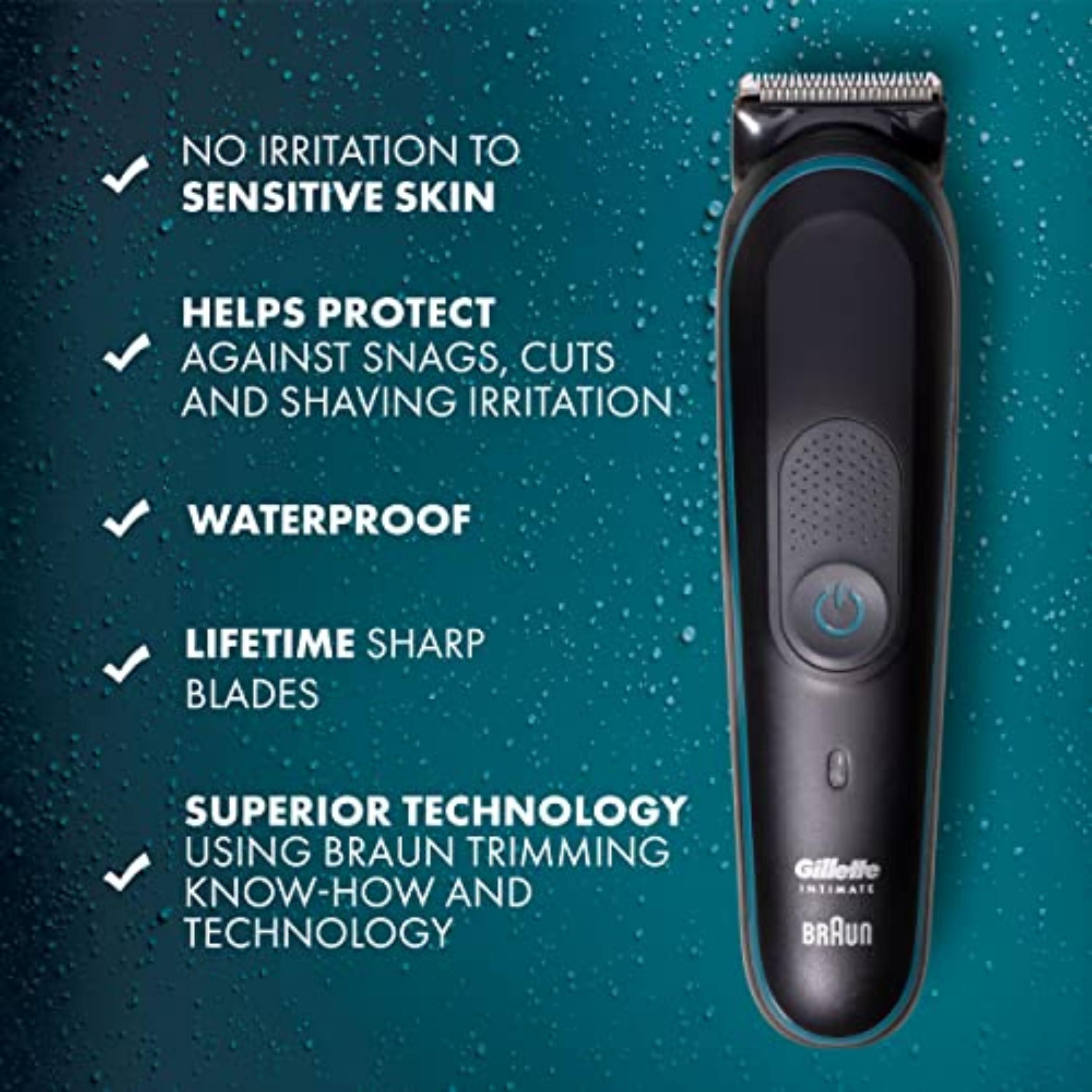 Gillette Intimate Men’s Manscape Pubic Hair Trimmer, SkinFirst Ball Trimmer For Men, Waterproof, Cordless For Wet/Dry Use, Electric Shaver For Men, Lifetime Sharp Blades, Manscaping Body Groomer - Image 2