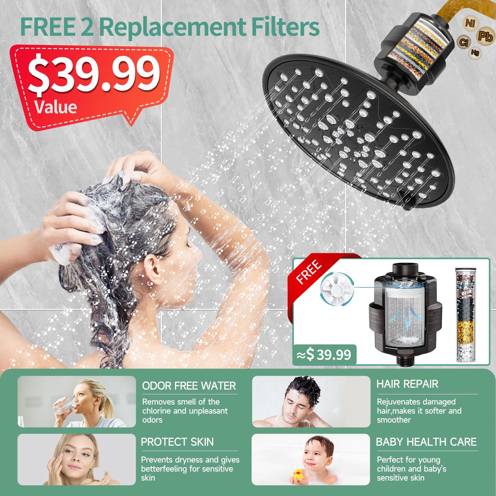 SunCleanse Shower System - 8 Inch Dual Filtered Rainfall Shower Head Combo - High Pressure 3 Spray Mode Showerhead-Included Rough in Valve and Trim Kit - Oil Rubbed Bronze - Image 2