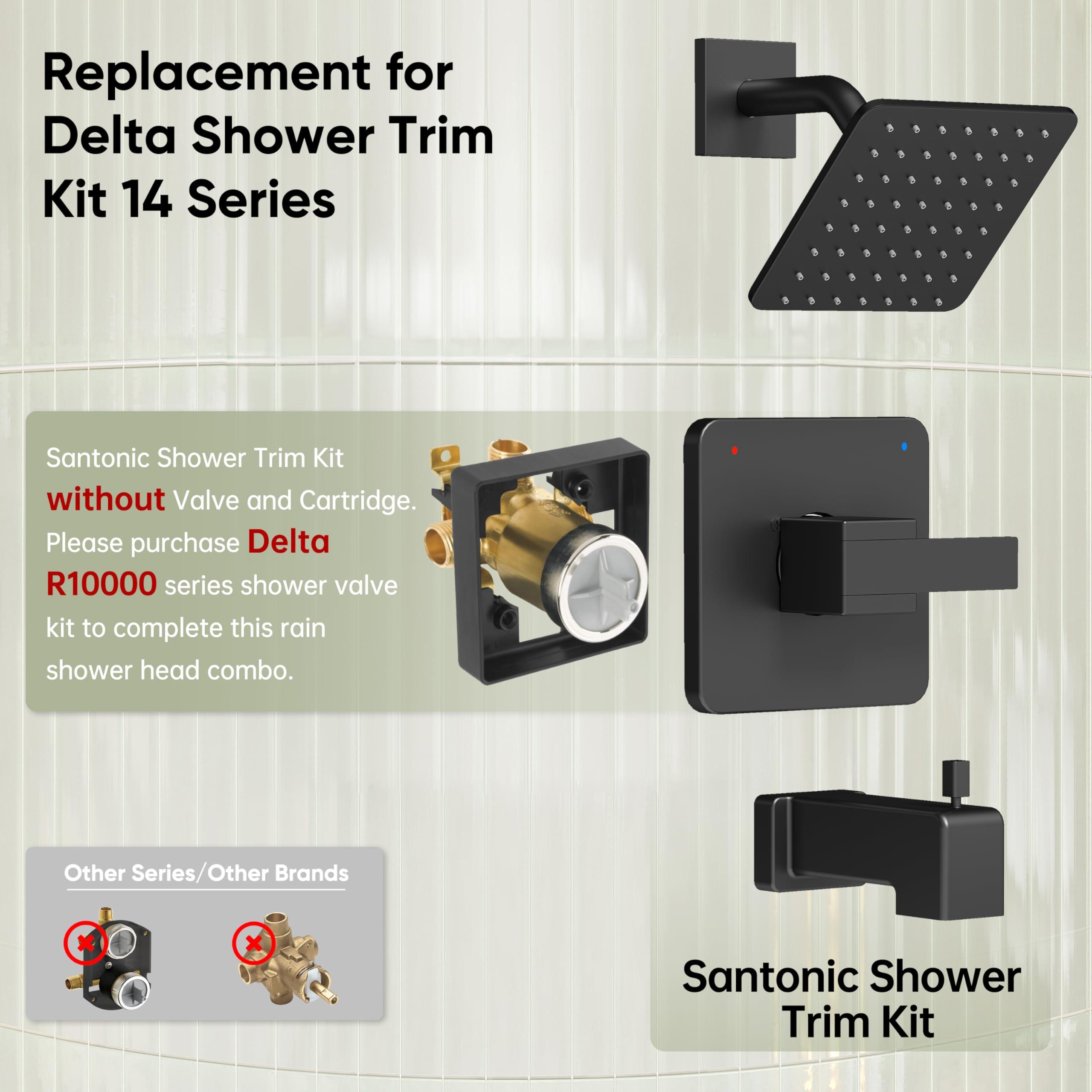 Replacement for Delta Shower Trim Kit 14 Series, All Metal Tub Shower Faucet Set, 6-Inch Matte Black Shower Head and Handle Set(Valve/Cartridge Not Included) - Image 3