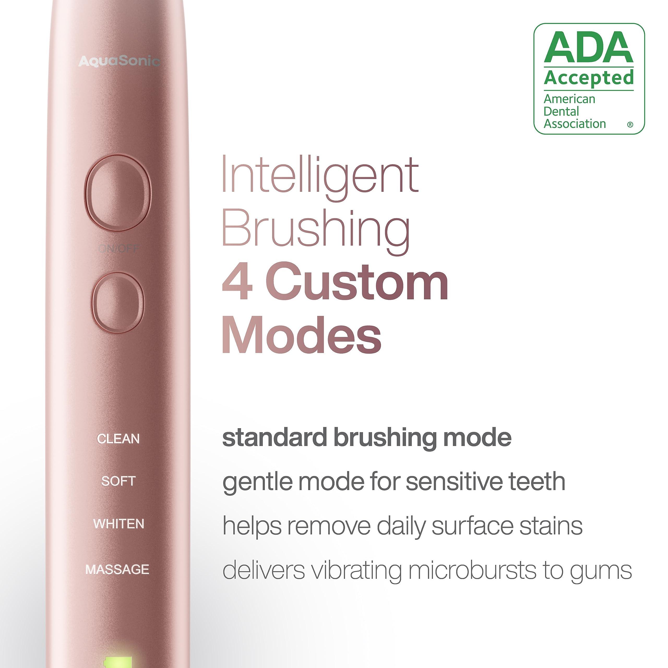 Aquasonic Vibe Series Ultra-Whitening Toothbrush – ADA Accepted Electric Toothbrush - 8 Brush Heads & Travel Case – 40,000 VPM Motor & Wireless Charging - 4 Modes w Smart Timer – Satin Rose Gold - Image 4
