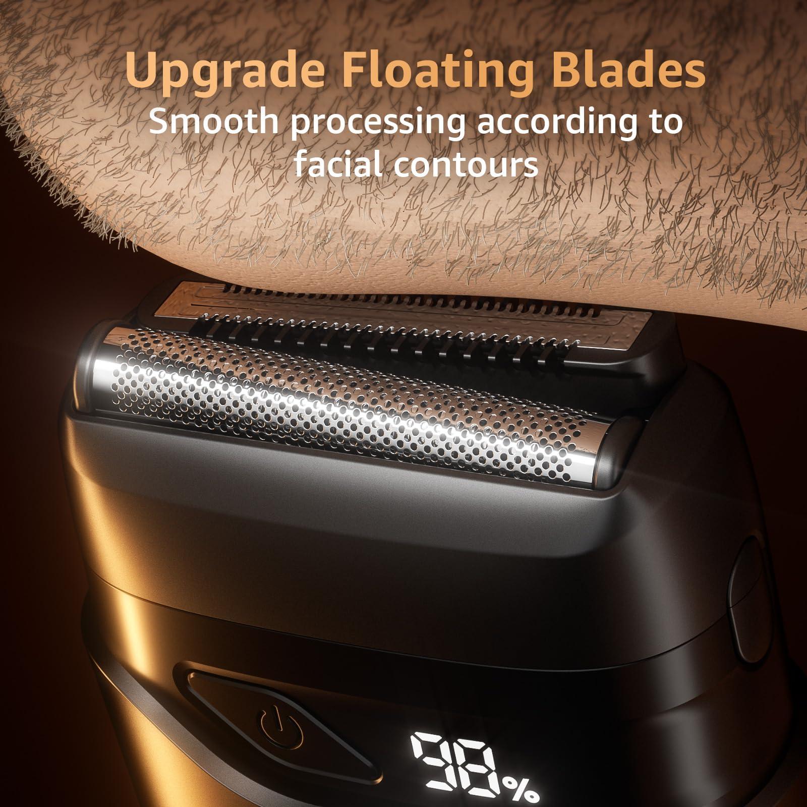 Electric Foil Shavers for Men, Mini Electric Razor, Compact Face Shaver, IPX7 Waterproof Wet Dry Cordless Razor, LED Display, USB-C Fast Rechargeable - Image 4