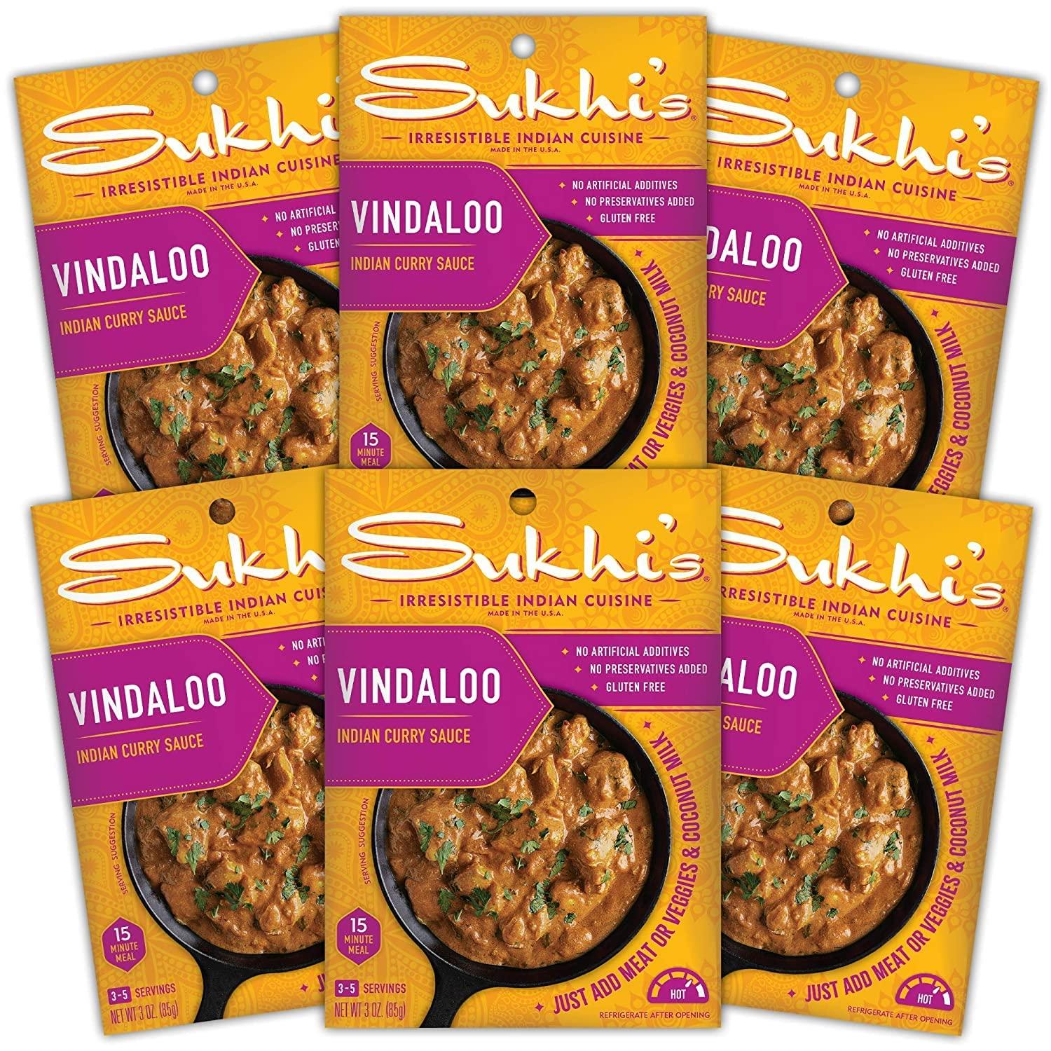 Sukhi's Indian Curry Paste - Vindaloo Masala Sauce 3oz (Pack of 6) 84 Servings - Gluten Free Indian Food Indian Curry Sauce with Indian Spices