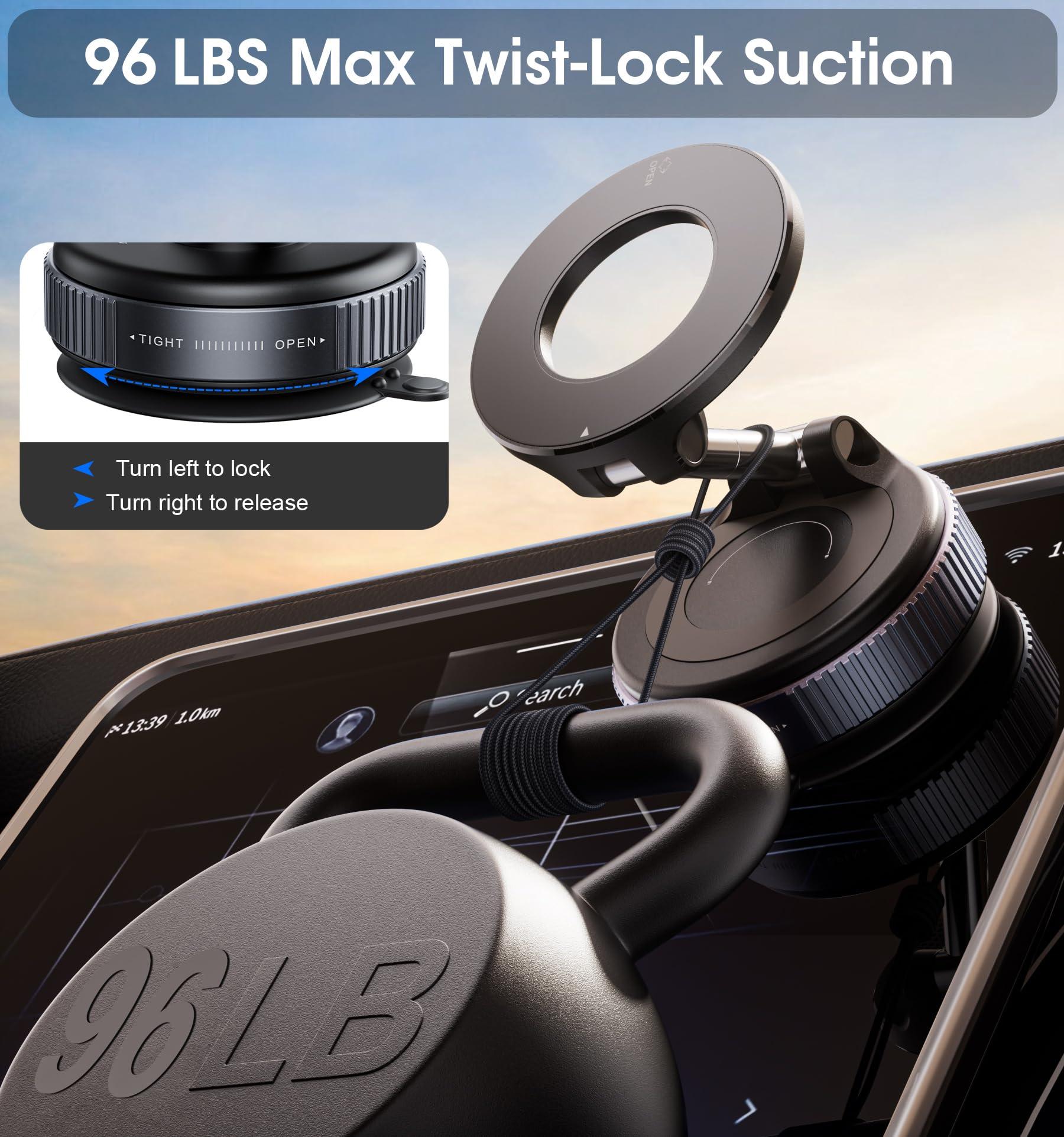 REOKILY 2026 Upgraded Vacuum Magnetic Car Phone Holder 360° Reinforced 96LBS Ultra Suction Cup Phone Mount for MagSafe Cell Phone Holders for Your Car/Gym/Mirror Mount for iPhone & Android - Image 4