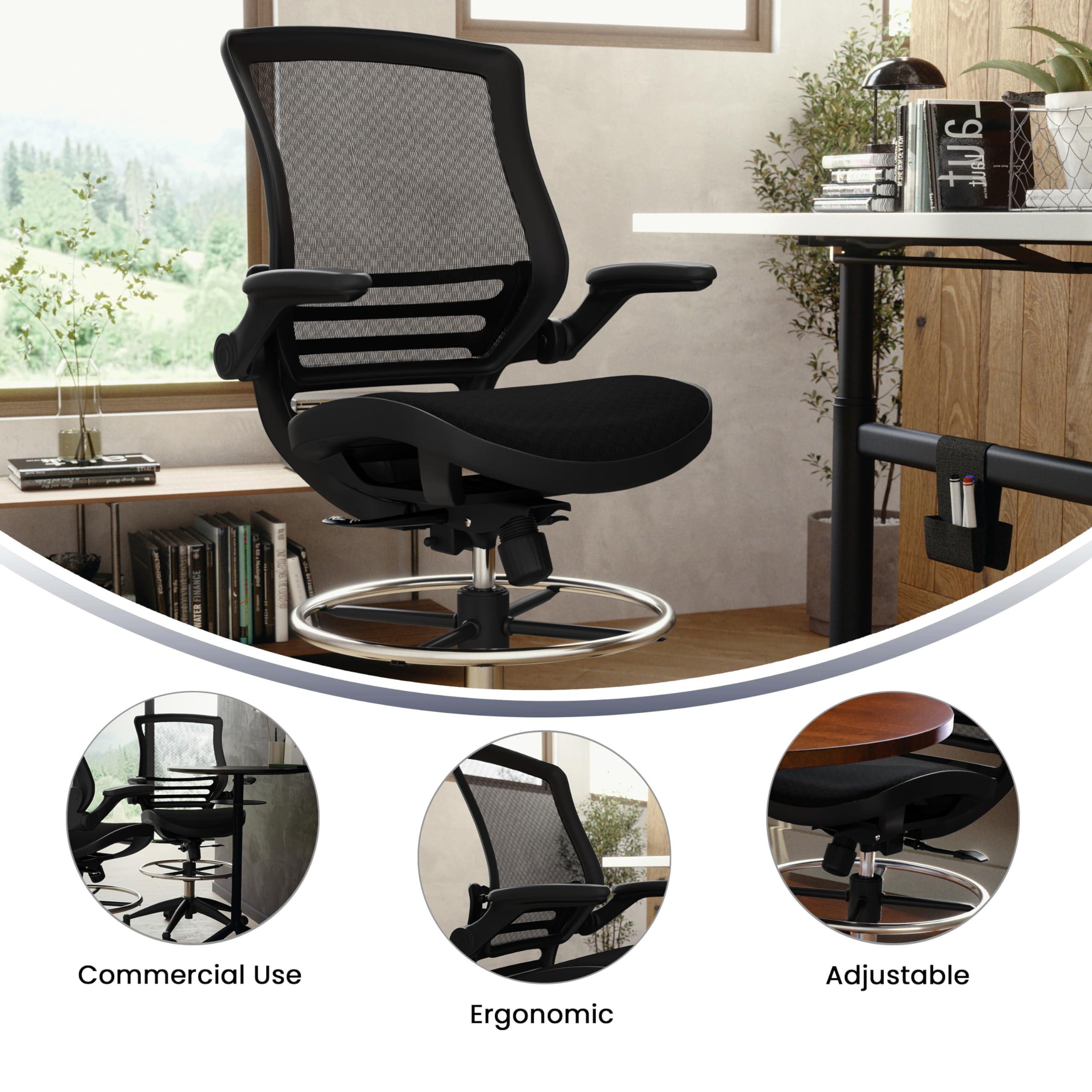 Flash Furniture Waylon Mid-Back Swivel Office Chair with Adjustable Foot Ring and Seat Height, Ergonomic Executive Chair with Armrests, Black - Image 5