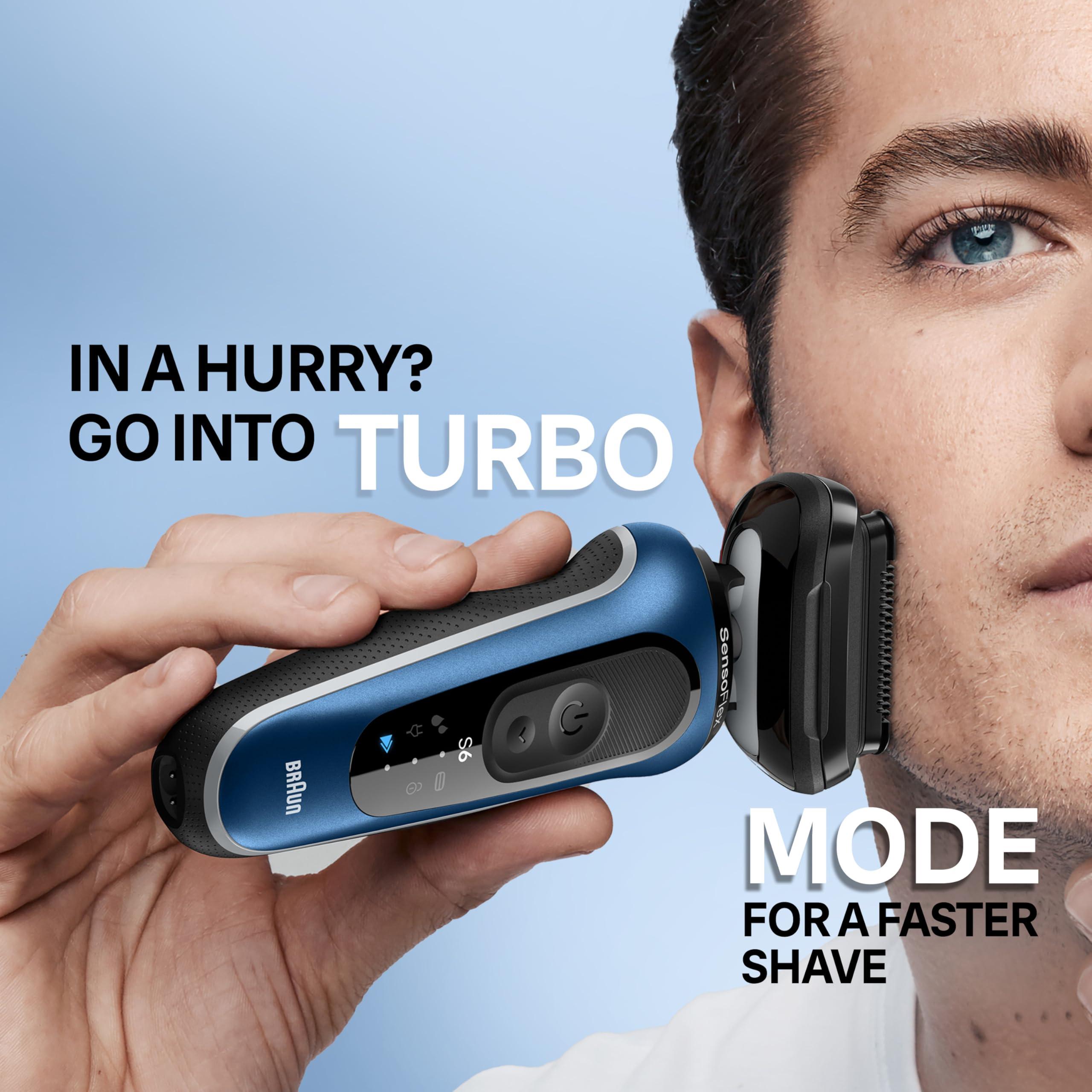 Braun Electric Shaver for Men, Series 6 6177cc, Wet & Dry Shave, Turbo & Gentle Shaving Modes, Foil Shaver, Blue - Image 4