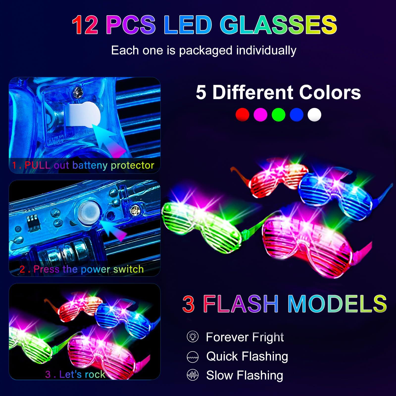 SHQDD 236 PCS Glow in the Dark Party Supplies, Halloween Party Favors, 12PCS 16" Foam Glow Sticks, 12PCS LED Glasses, 12PCS Bunny Ear Headband and 100PCS Glow Sticks for Neon Party for Kids or Adults - Image 4