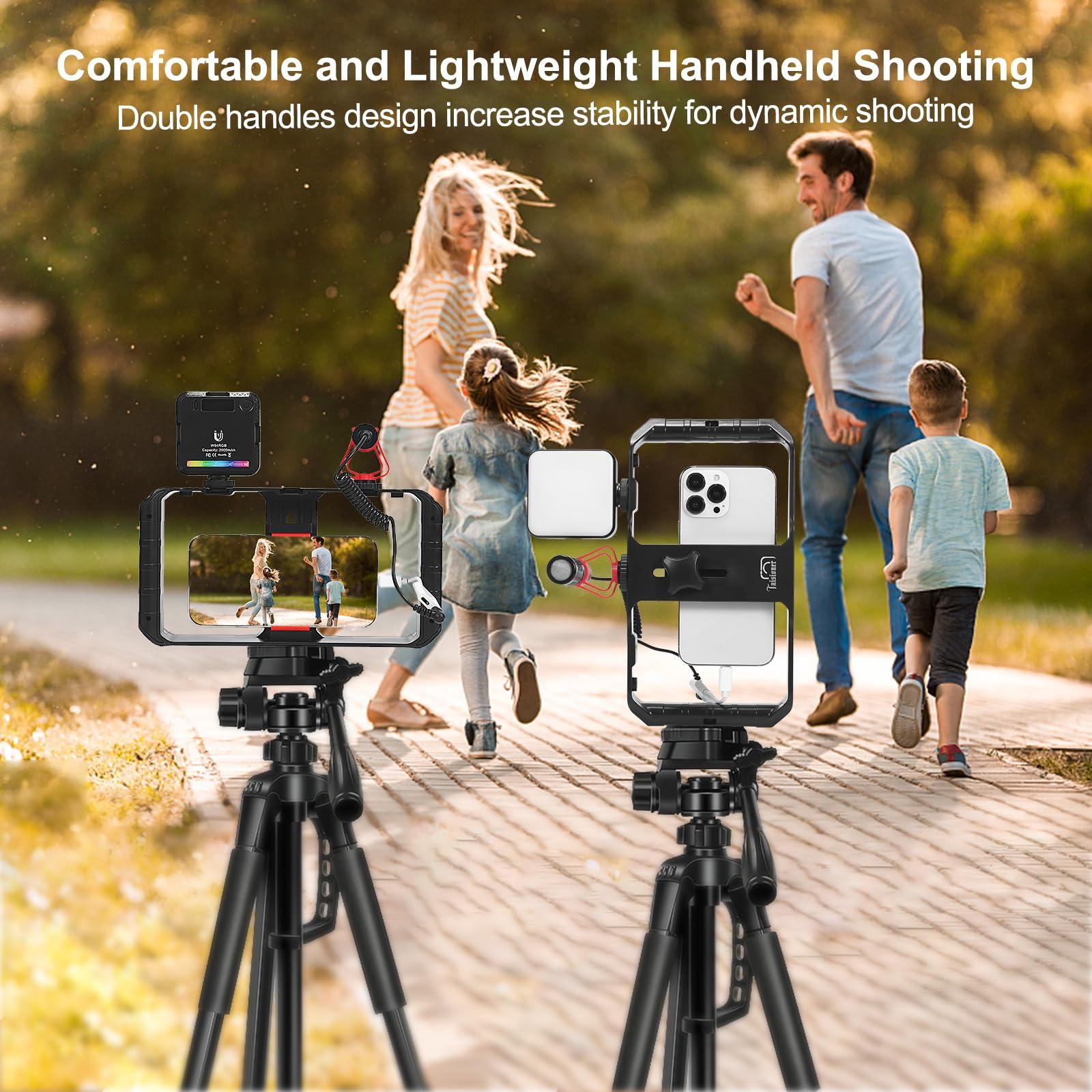 Taisioner Smartphone Video Rig Hand Girp Stabilizer Filmmaking Vlogging Case Phone Video Stabilizer with Cold Shoe for Film Maker Video Grapher Compatible with iPhone 15/14/13/12/ Pro Max and Android - Image 5
