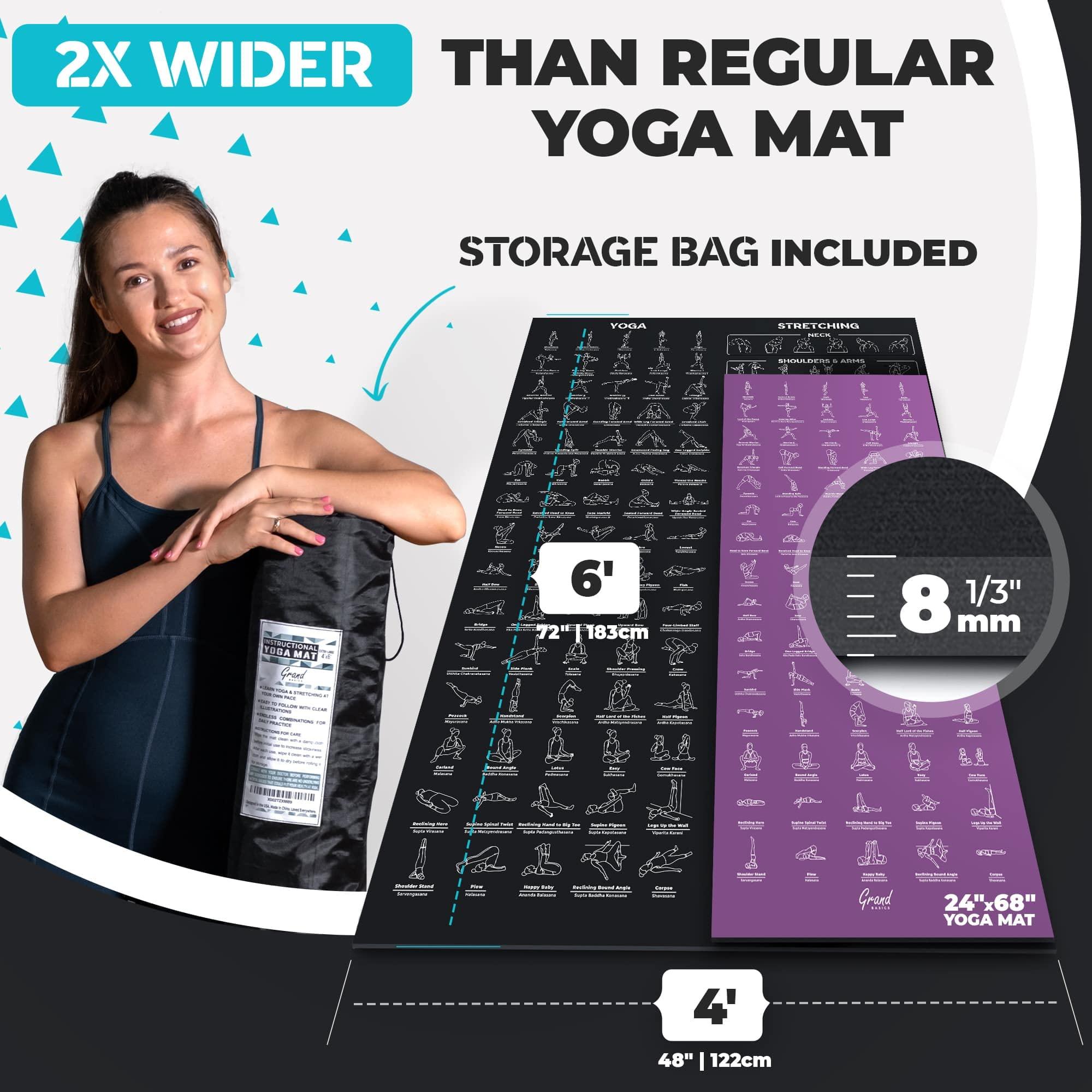 Extra-Large Instructional Yoga Mat with Poses Printed On It - 3X Bigger & 2X Wider than Regular Workout Mats - 150 Illustrated Yoga Poses and Stretches - Wide, Non-Slip, Barefoot Exercise Mat - Image 3
