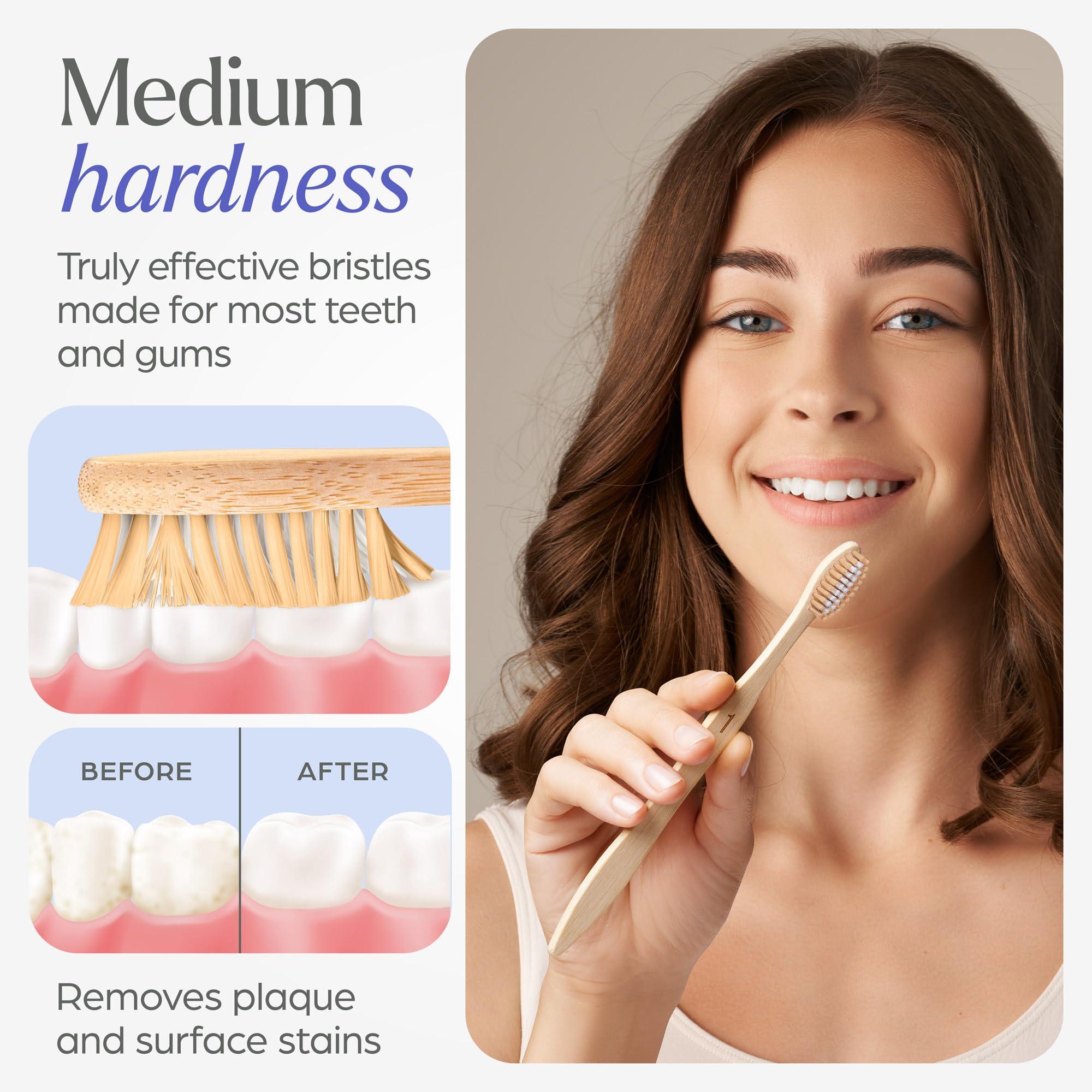 VIVAGO Bamboo Toothbrushes Medium Bristles 10 Pack - BPA Free Medium Bristles Toothbrushes for Adults - Eco-Friendly, Natural Wooden Toothbrush - Image 4