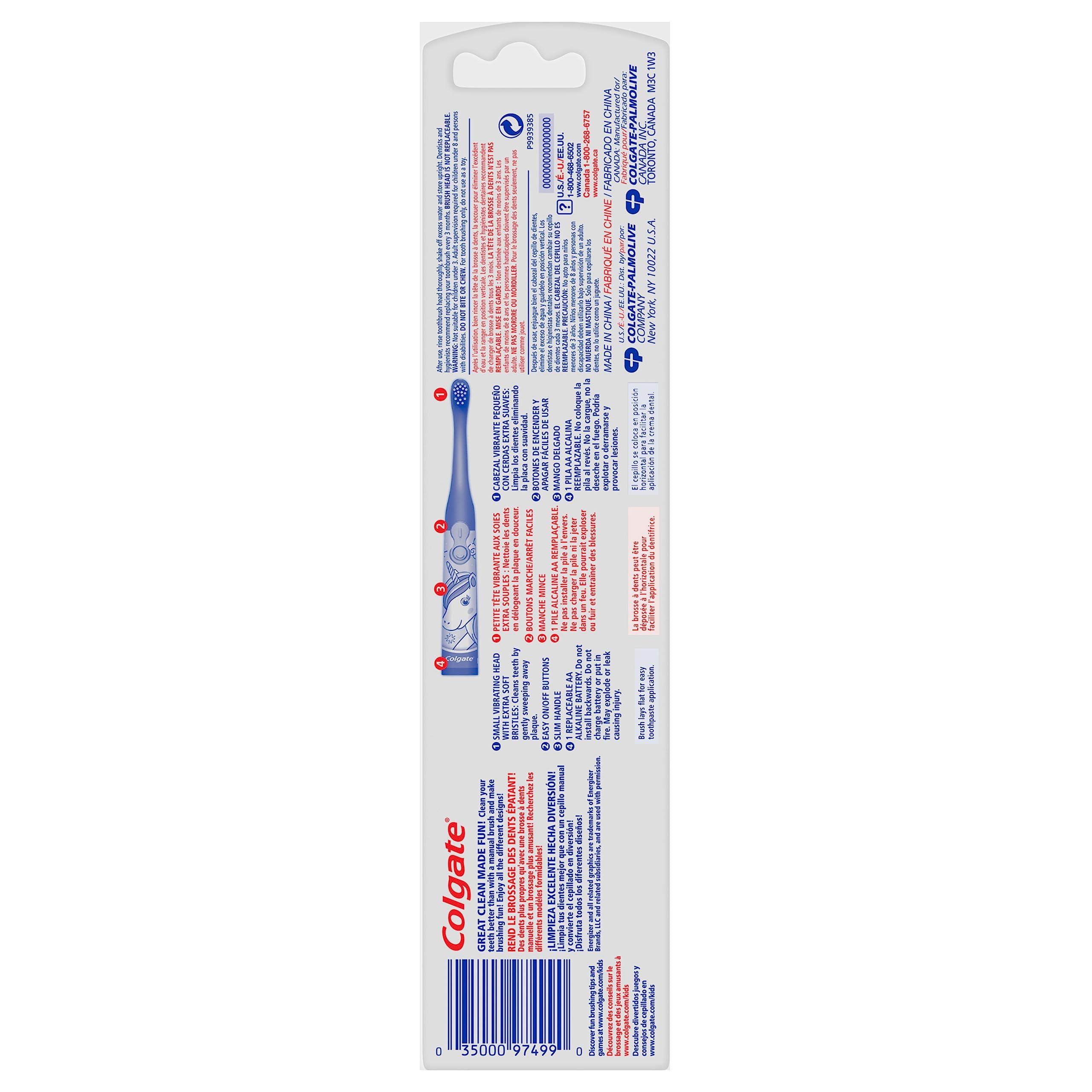 Colgate Kids Battery Powered Toothbrush, Unicorn, Extra Soft Toothbrush, Ages 3 and Up, 1 Pack - Image 8