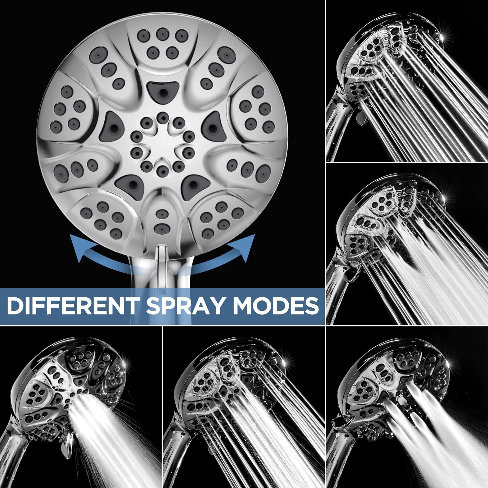 6-Mode High Pressure Handheld Shower Head Set, Consumer Reports Recommended HOPOPRO High Flow Hand Held Showerhead with 59 Inch Hose Bracket Teflon Tape Rubber Washers - Image 4