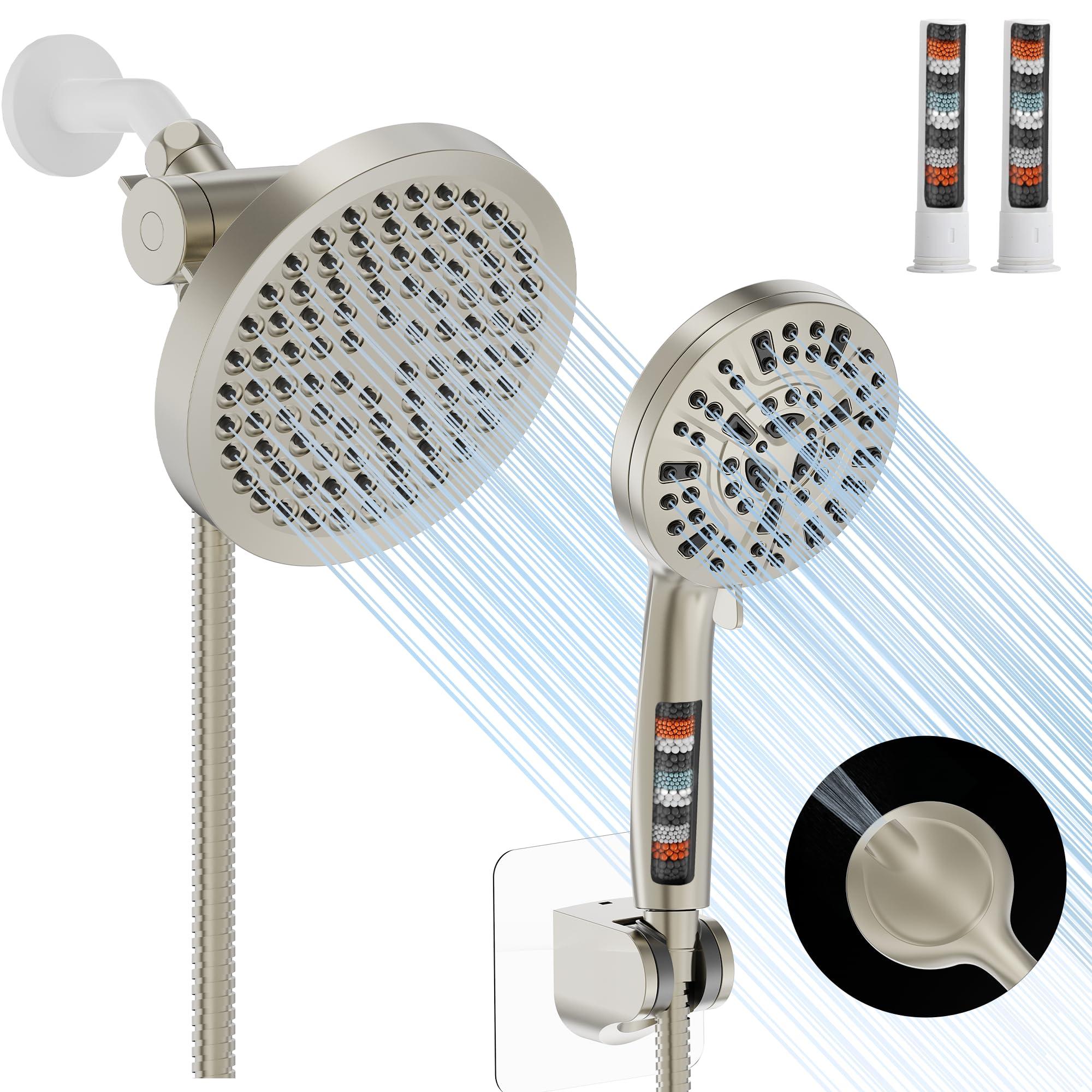 UltrTxenova Shower Head with Handheld Spray Combo,6" High Pressure Rain ShowerHead,5" Dual Double Handheld Shower Head with 10-Mode 78" Hose Brushed Nickel