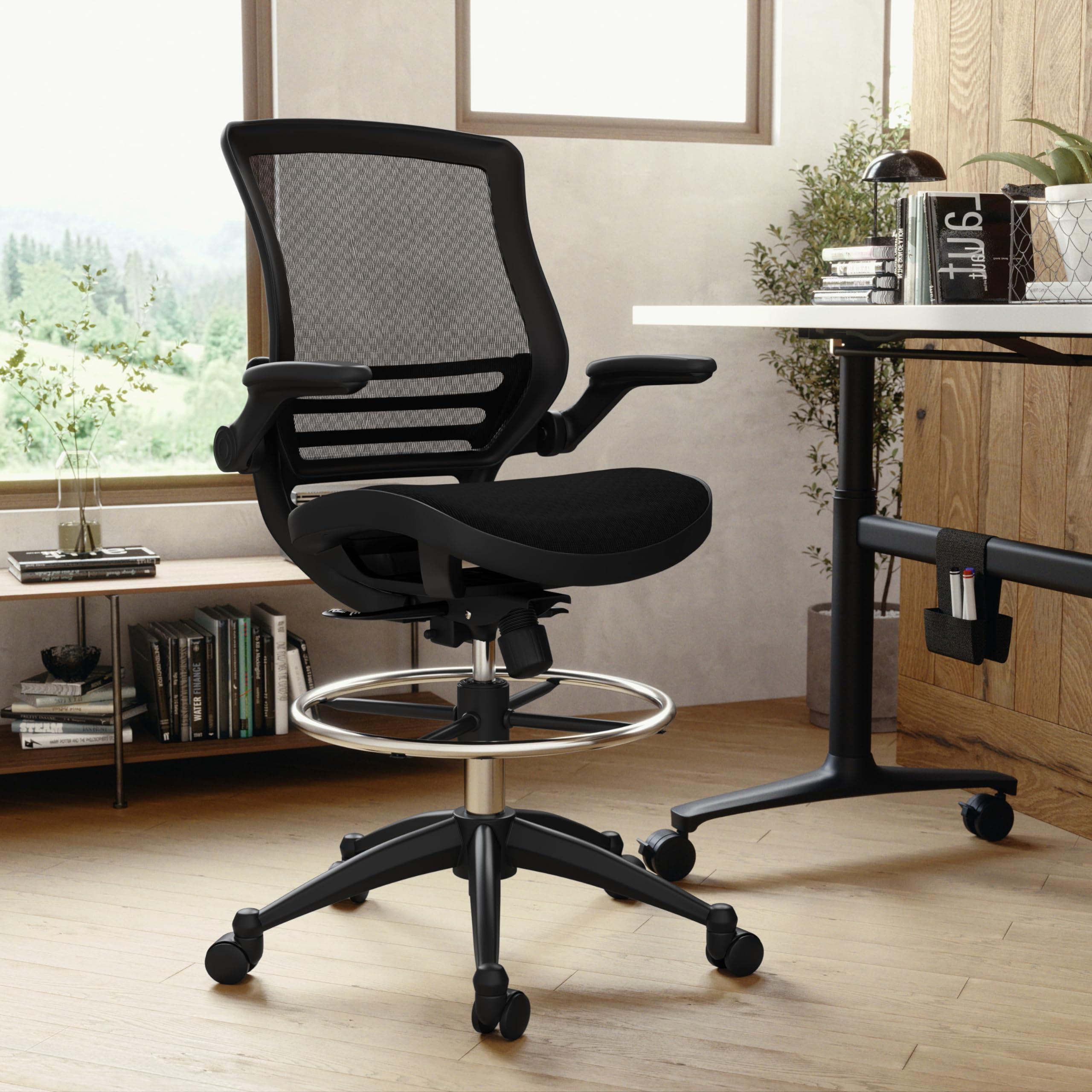 Flash Furniture Waylon Mid-Back Swivel Office Chair with Adjustable Foot Ring and Seat Height, Ergonomic Executive Chair with Armrests, Black - Image 2