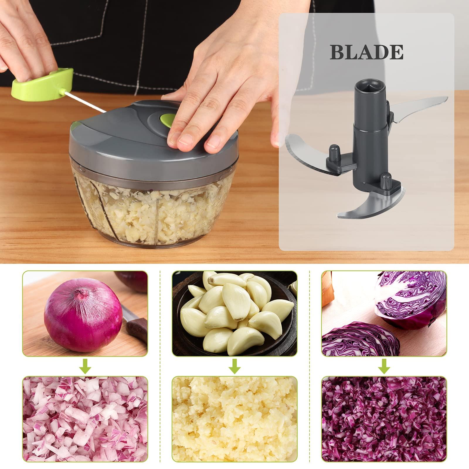 Cambom Manual Food Chopper Vegetable Cutter, Hand String Vegetable Chopper Onions Cutter for Vegetable Fruits Nuts BPA Free Food Safe Material, 550ml Gray - Image 3