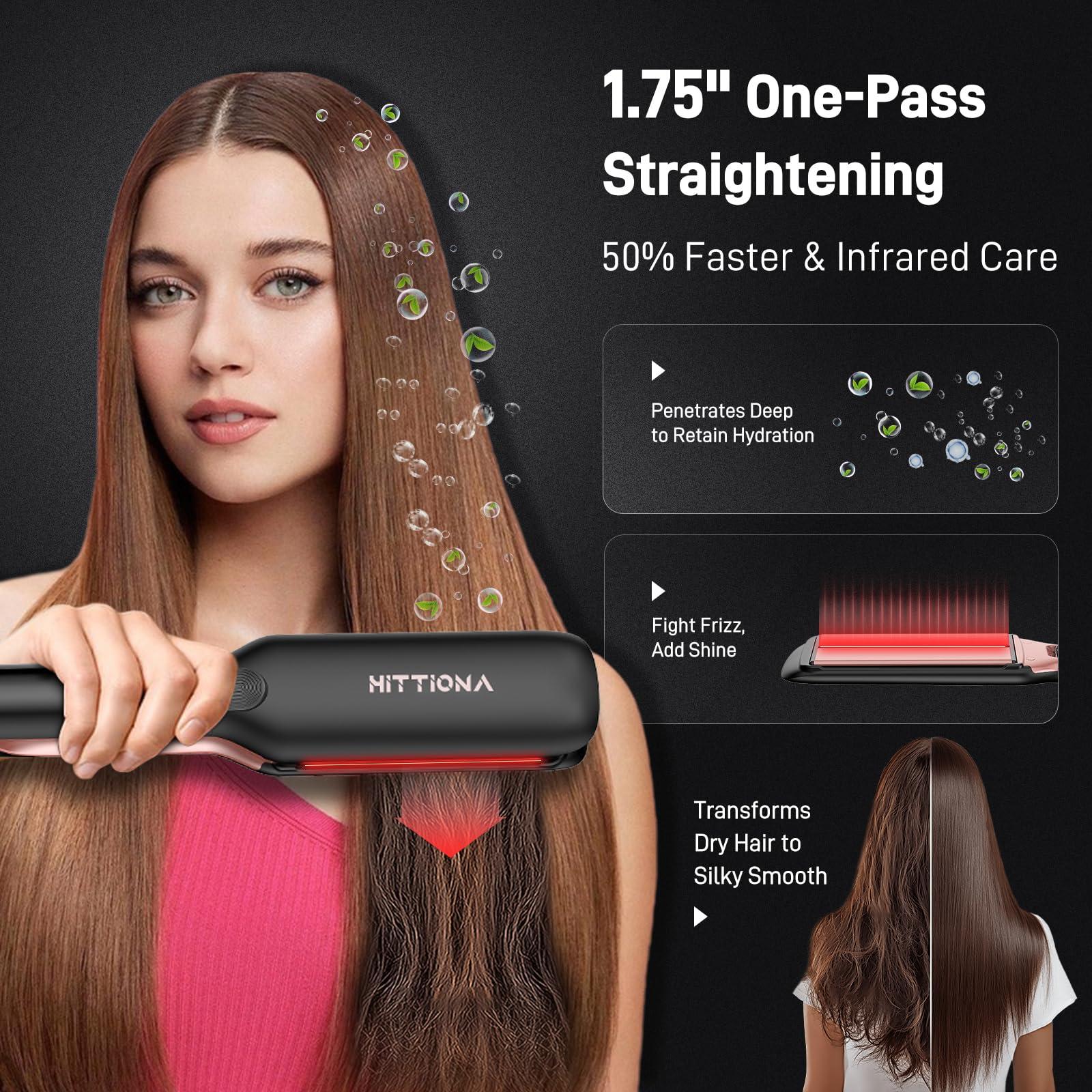 HITTIONA Flat Iron Hair Straightener – 1.75” Ceramic Infrared Ionic Flat Iron with 5s Fast Heat-Up, Vibration Technology, LCD Temp Control, Dual Voltage, Anti-Frizz Styling for All Hair Types - Image 3