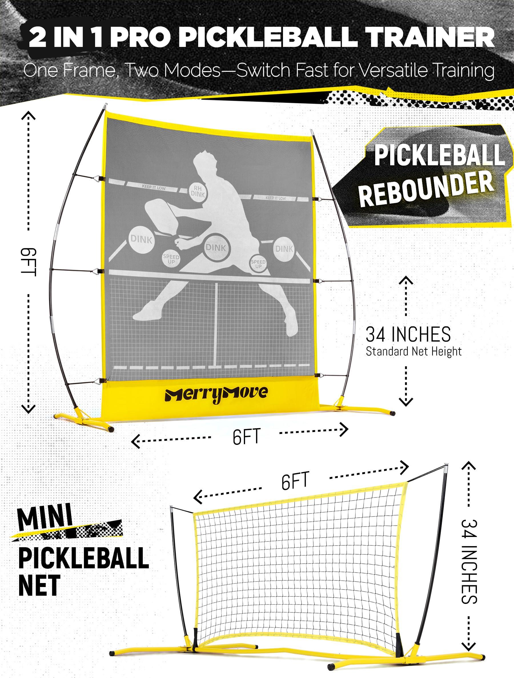 MerryMove Pickleball Practice Rebounder Net: Pickleball Rebounder or 6FT Mini Pickleball Net Portable for Outdoor Driveway Backyard and Indoor Garage - 2in1 Trainer for Dink Volley Training - Image 2