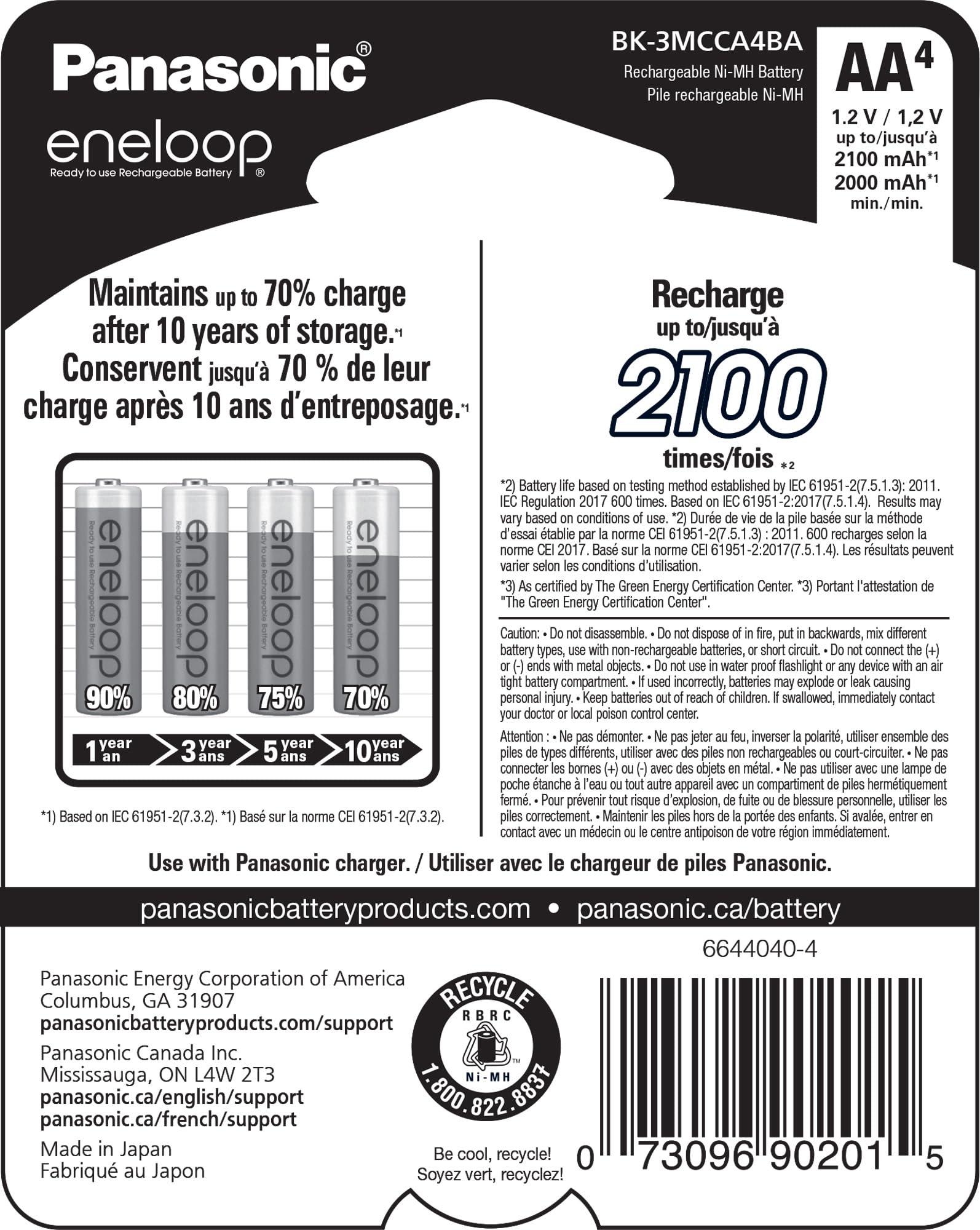 Eneloop Panasonic BK-3MCCA4BA AA 2100 Cycle Ni-MH Pre-Charged Rechargeable Batteries, 4-Battery Pack - Image 2
