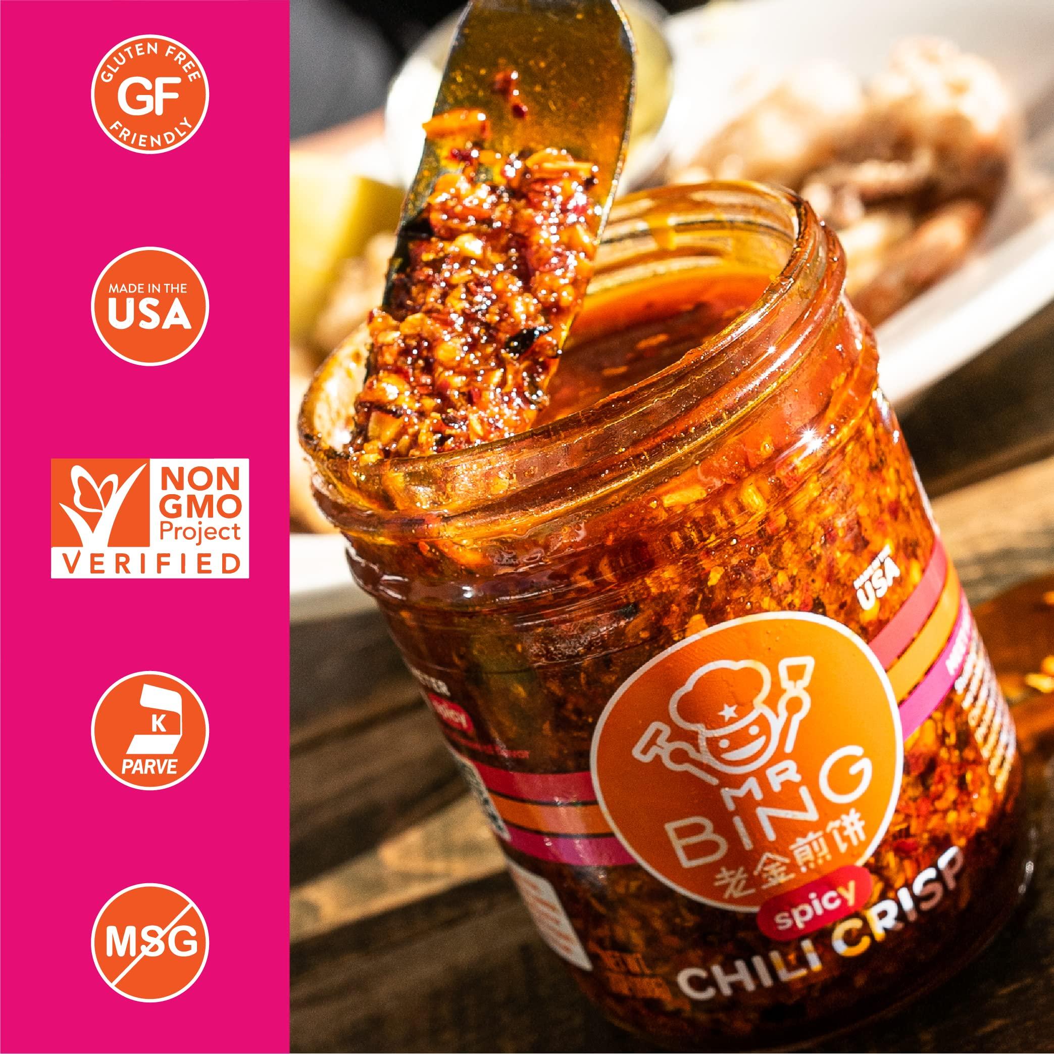 Mr. Bing Chili Crisp | Spicy - Delicious, Flavorful & Crunchy Chili Oil - Made in USA Chili Paste Hot Sauce - Gluten Free, Vegan, No MSG, Non-GMO Oil - (7 oz.) - Image 3