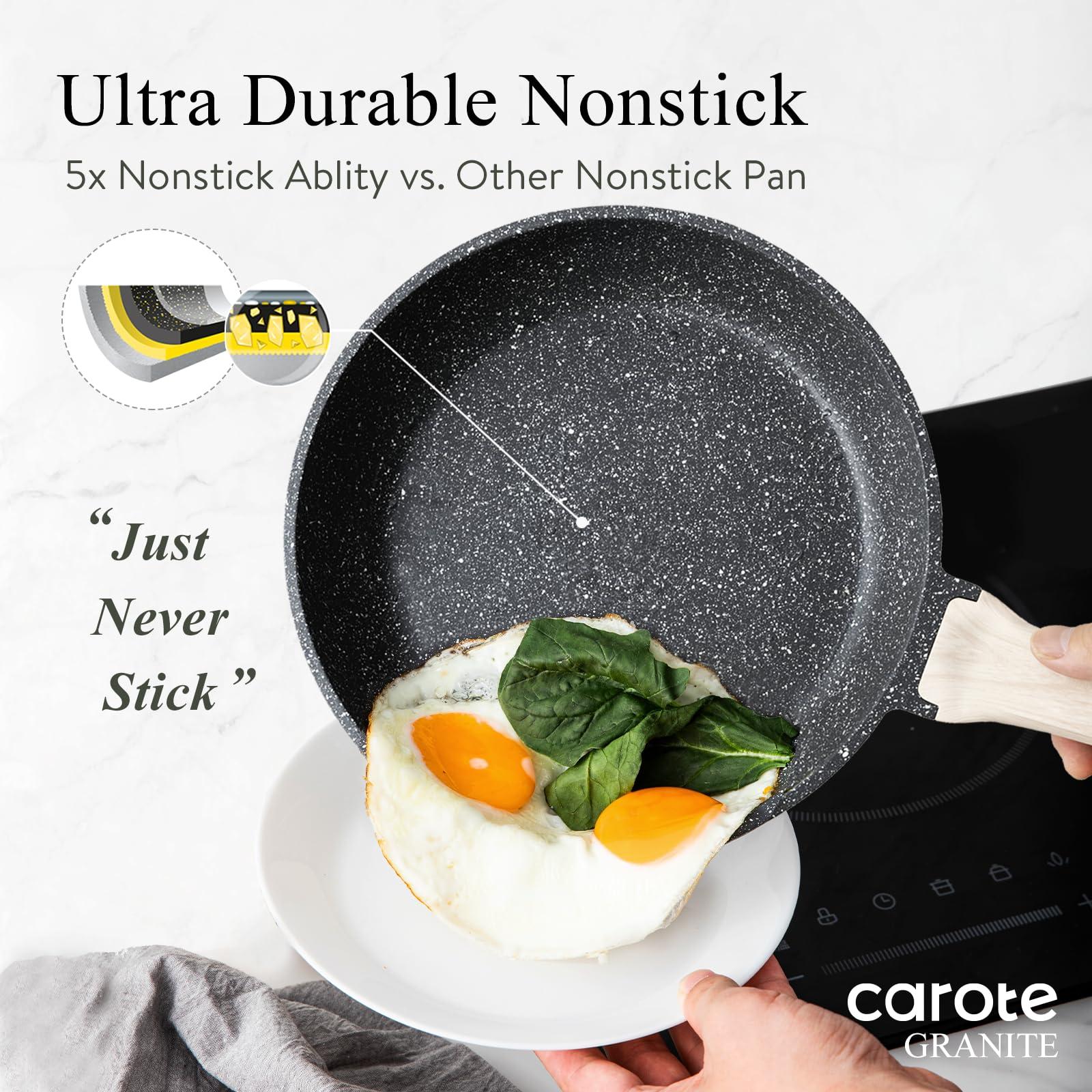 CAROTE 14Pcs Pots and Pans Set Non Stick, Cookware Sets Induction Cookware Granite Cooking Set with Frying Pans, Saucepans, Saute Pan, Extra Large Casserole - Image 3