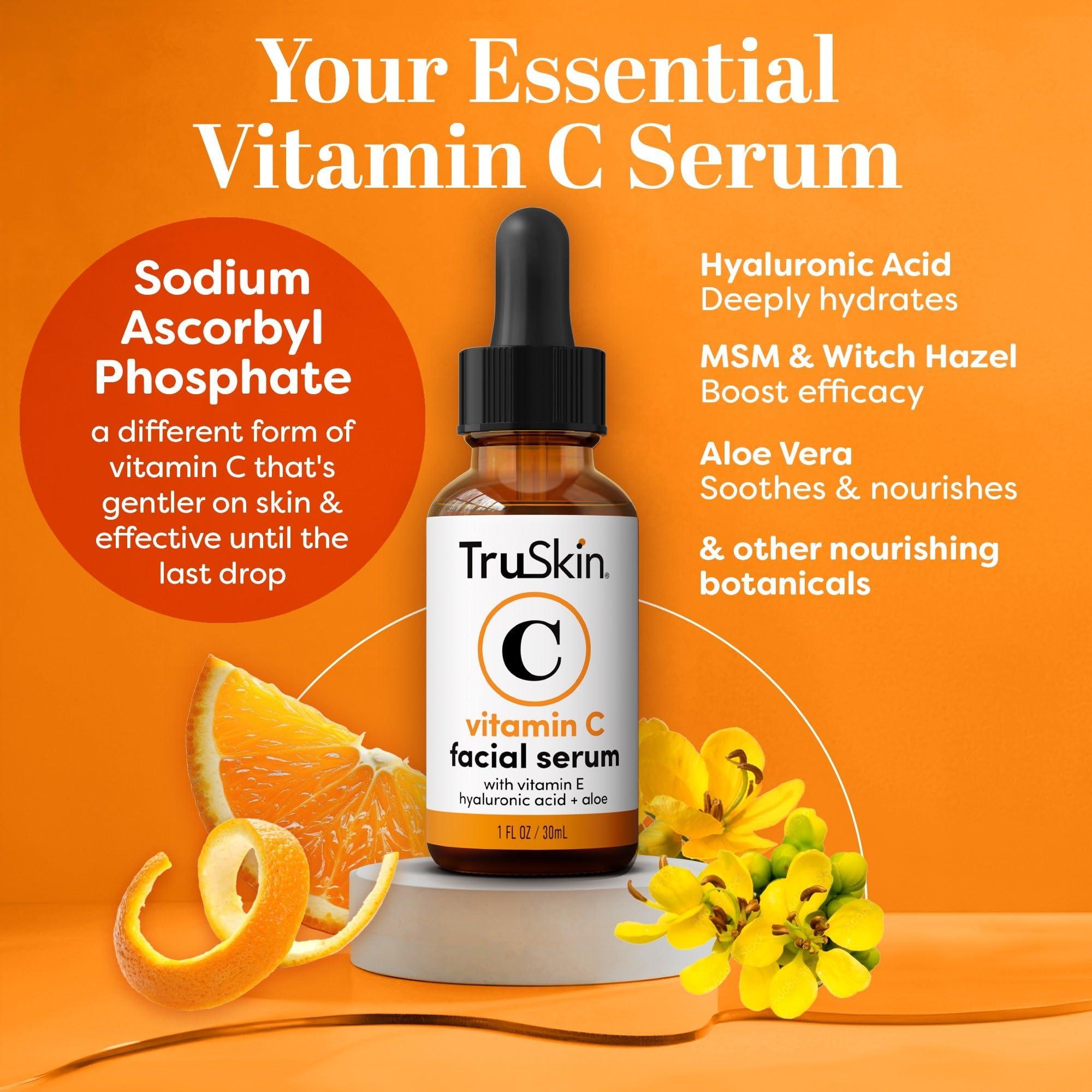 TruSkin Vitamin C Serum For Face – Anti Aging Formula with Vitamin C, Hyaluronic Acid, Vitamin E – Brightening Serum – Improve Appearance of Dark Spots, Tone, Fine Lines & Wrinkles, 1 Fl Oz - Image 2