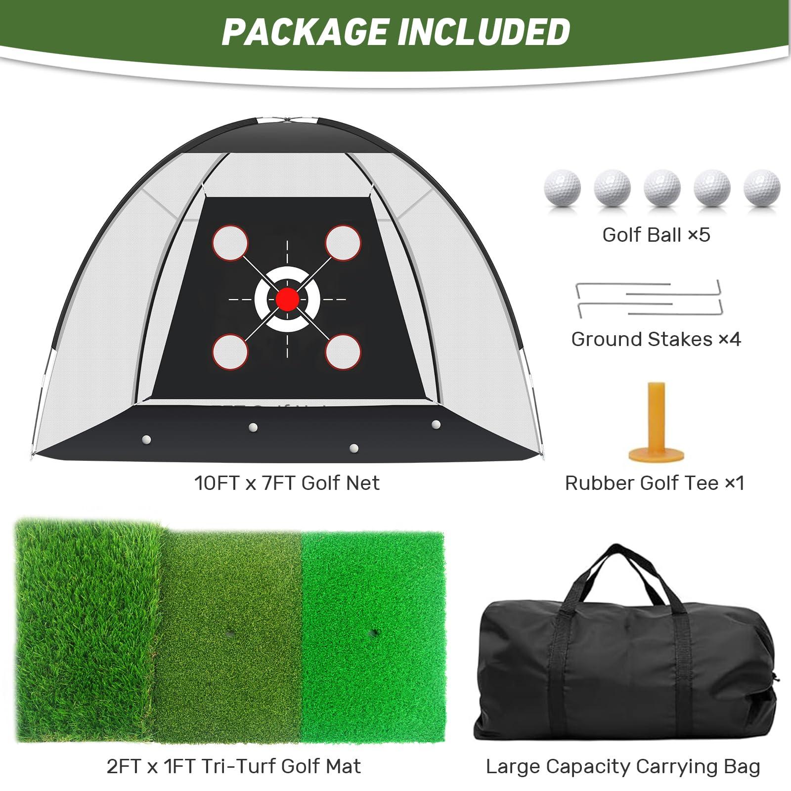 KLAODOT Golf Net with Practice Mat,Golf Hitting Aid Nets 10x7FT for Backyard Driving Chipping Training Swing with Target Mat Balls for Outdoor Indoor，Gifts for Men Dad Him and Golfer - Image 6