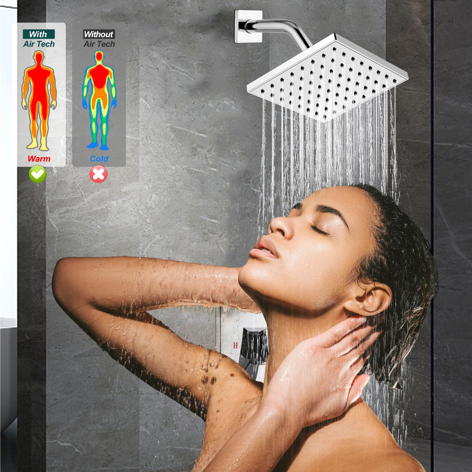 Heyalan Bathtub Shower Faucet Set,6 Inch Square Shower Trim Kit Single Handle Shower System,Showerhead and Handle Set Male Thread Pressure Balance Valve,With Tub Spout,Polished Chrome - Image 2