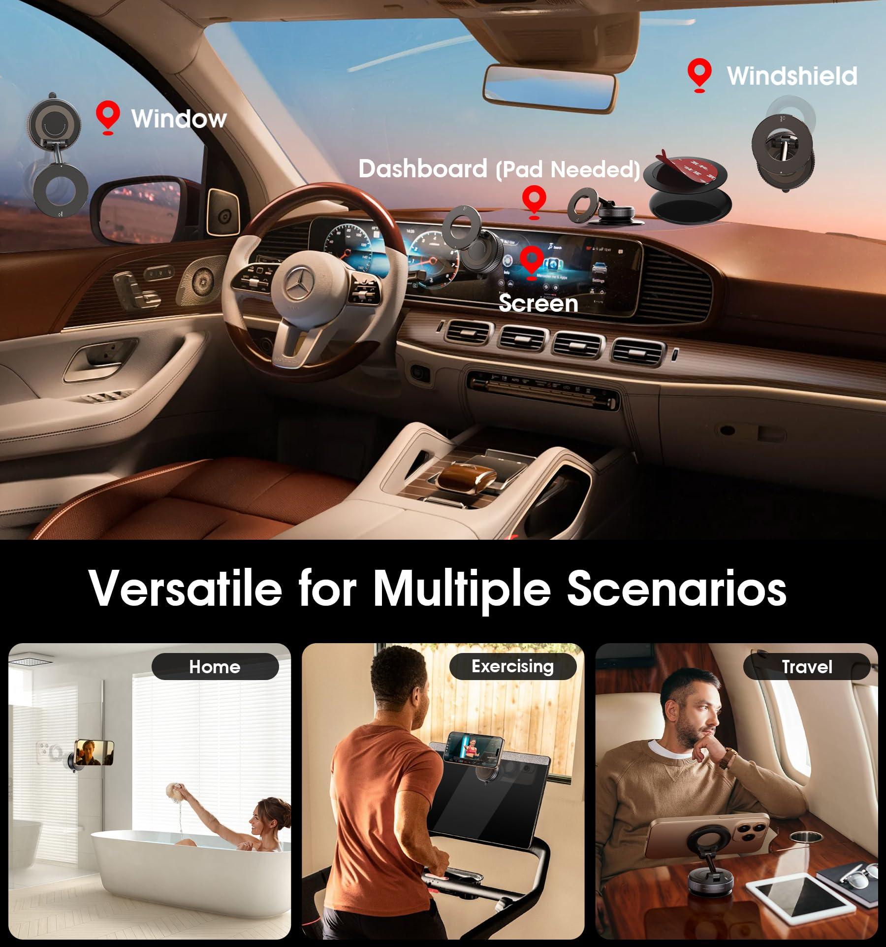 REOKILY 2026 Upgraded Vacuum Magnetic Car Phone Holder 360° Reinforced 96LBS Ultra Suction Cup Phone Mount for MagSafe Cell Phone Holders for Your Car/Gym/Mirror Mount for iPhone & Android - Image 2