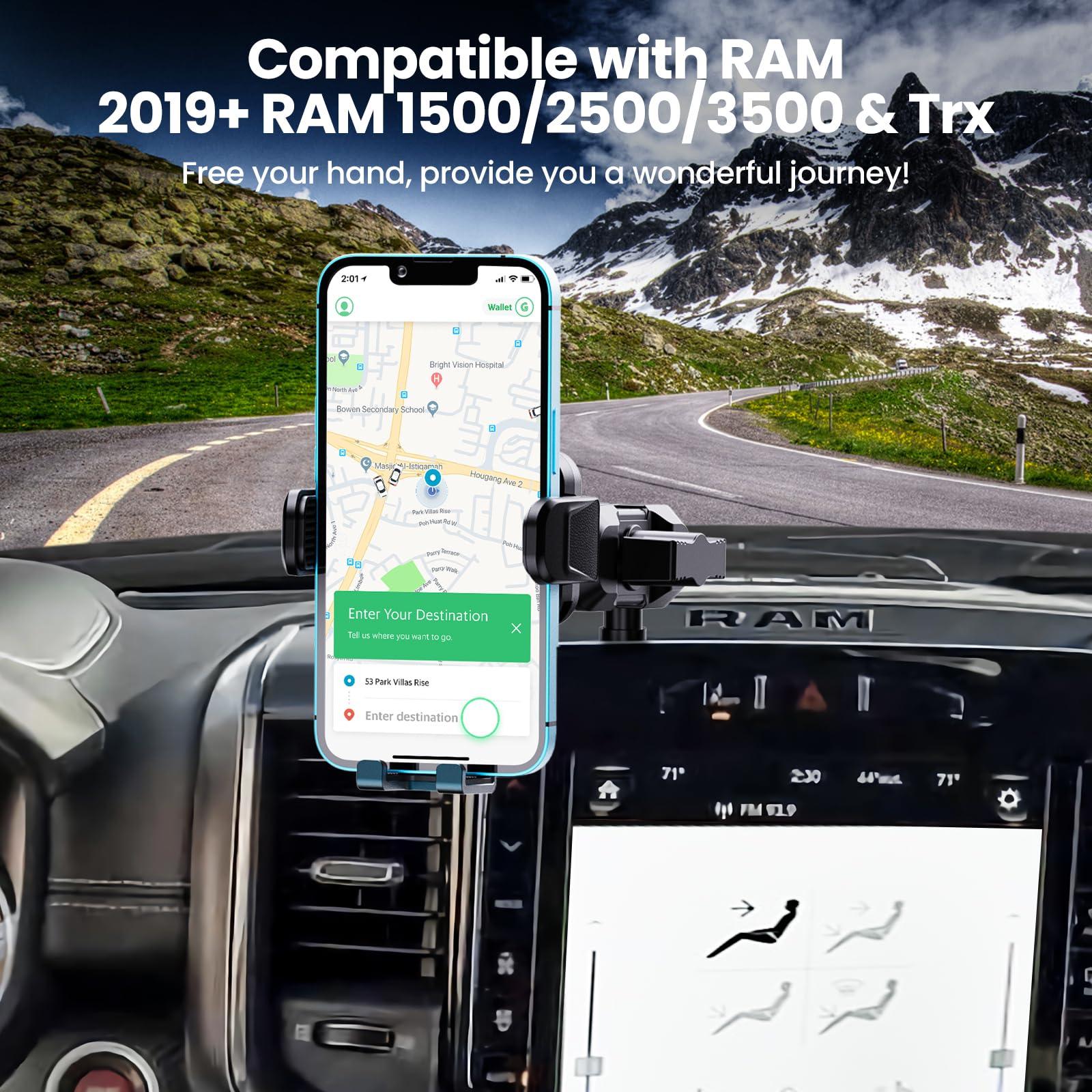 Kaishengyuan Upgraded Metal Phone Mount for Ram Truck 2019+, Dash Mount Cell Phone Holder Compatible with Dodge RAM 1500/2500/3500 & TRX, 360° Adjustable Adapter Phone Stand Fit for Most Smartphones - Image 7