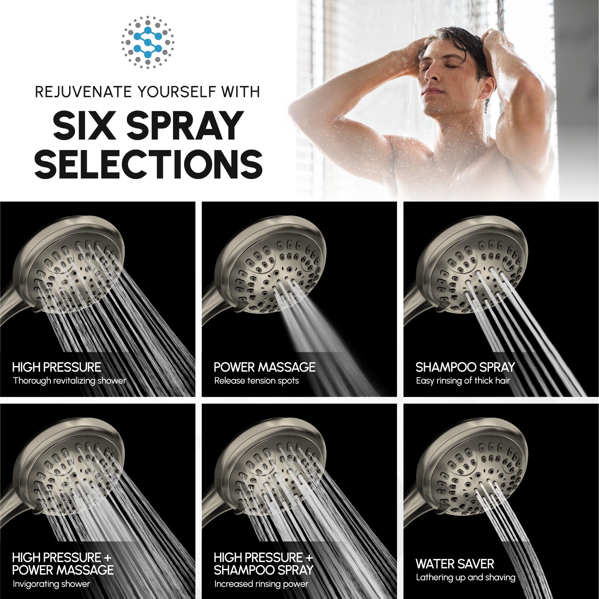 ShowerMaxx, Luxury Spa Series, 6 Spray Settings 4.5 inch Hand Held Shower Head, Extra Long Stainless Steel Hose, MAXX-imize Your Shower with Showerhead in Brushed Nickel Finish - Image 4