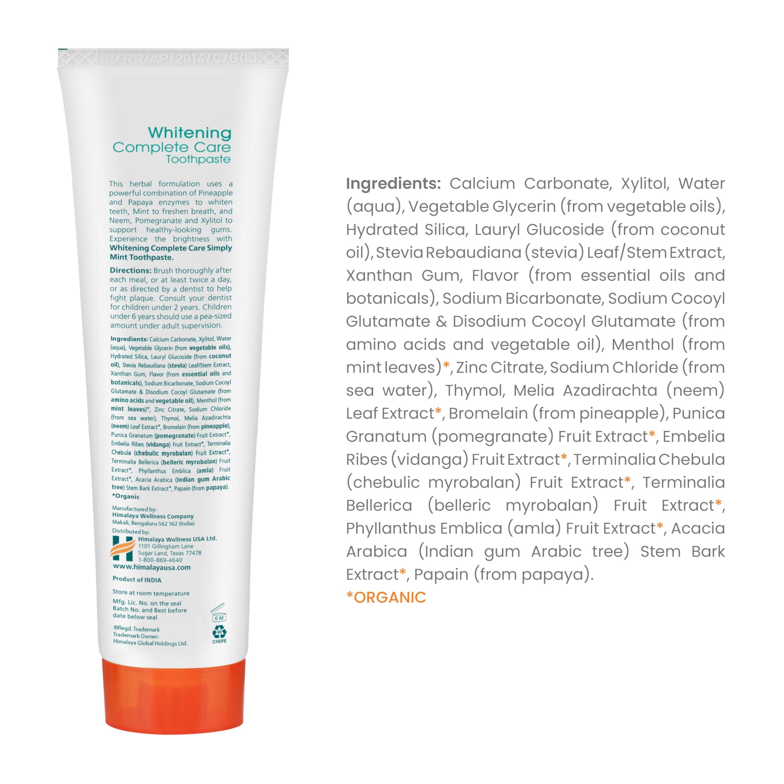 Himalaya Botanique Whitening Complete Care Toothpaste, Teeth Whitening, Fights Plaque, Fluoride Free, No Artificial Flavors, SLS Free, Cruelty Free, Foaming, Simply Mint Flavor, 5.29 Oz, 4 Pack - Image 3