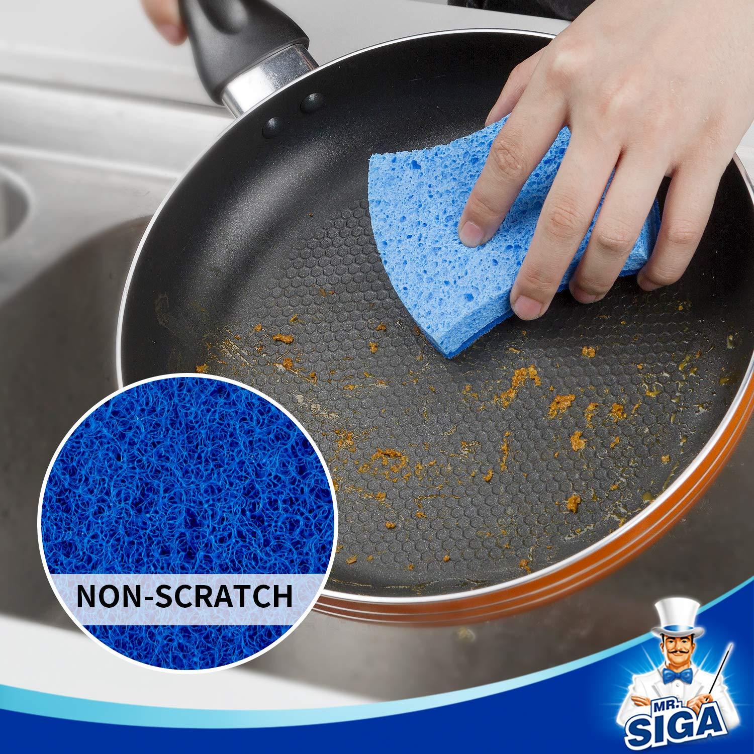 MR.SIGA Non-Scratch Cellulose Scrub Sponge, Dual-Sided Dishwashing Sponge for Kitchen, 12 Pack - Image 3