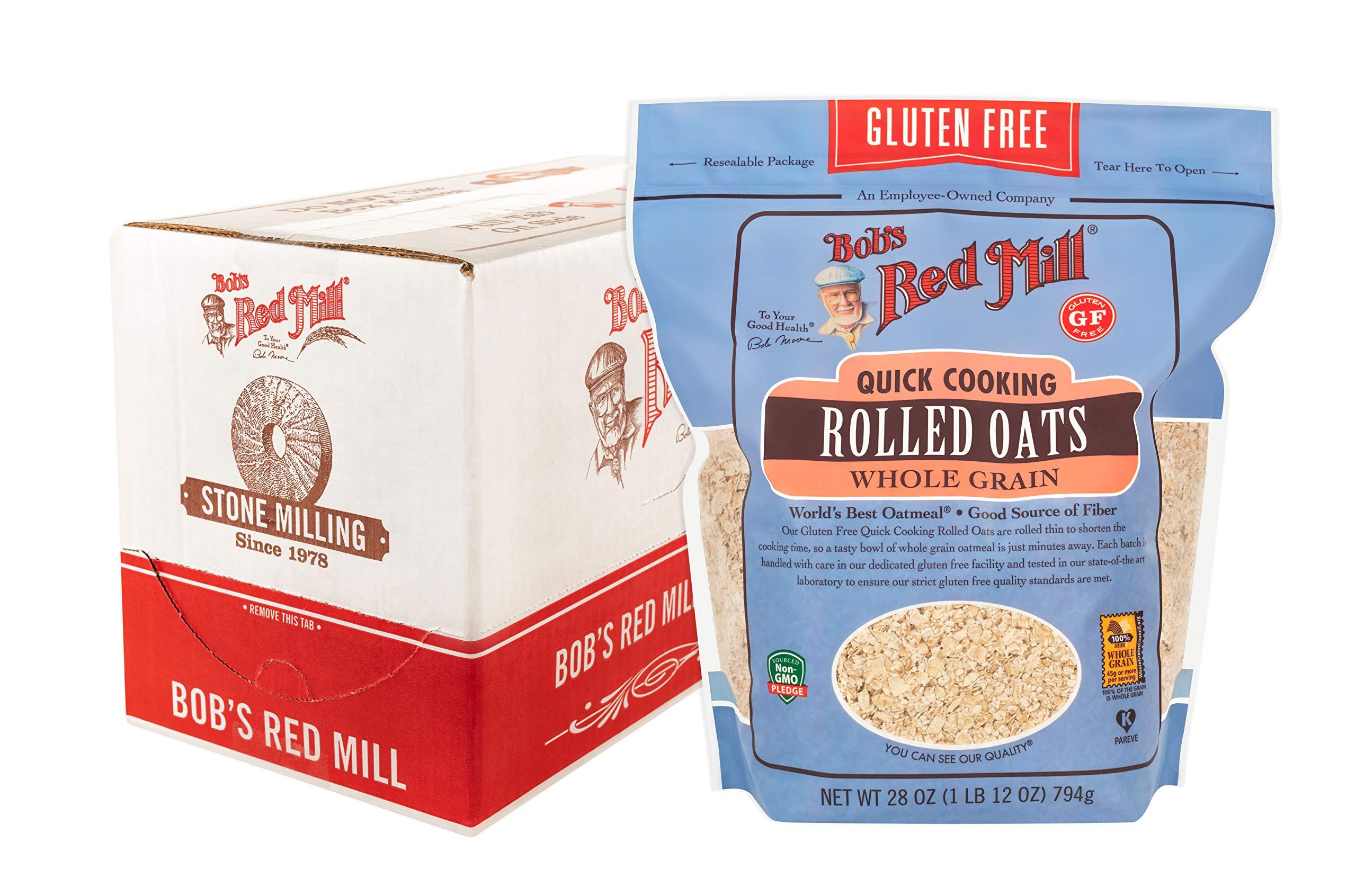 Bob's Red Mill Gluten Free Quick Cooking Rolled Oats, 28oz (Pack of 4) - Non GMO, Whole Grain, Vegan, Kosher