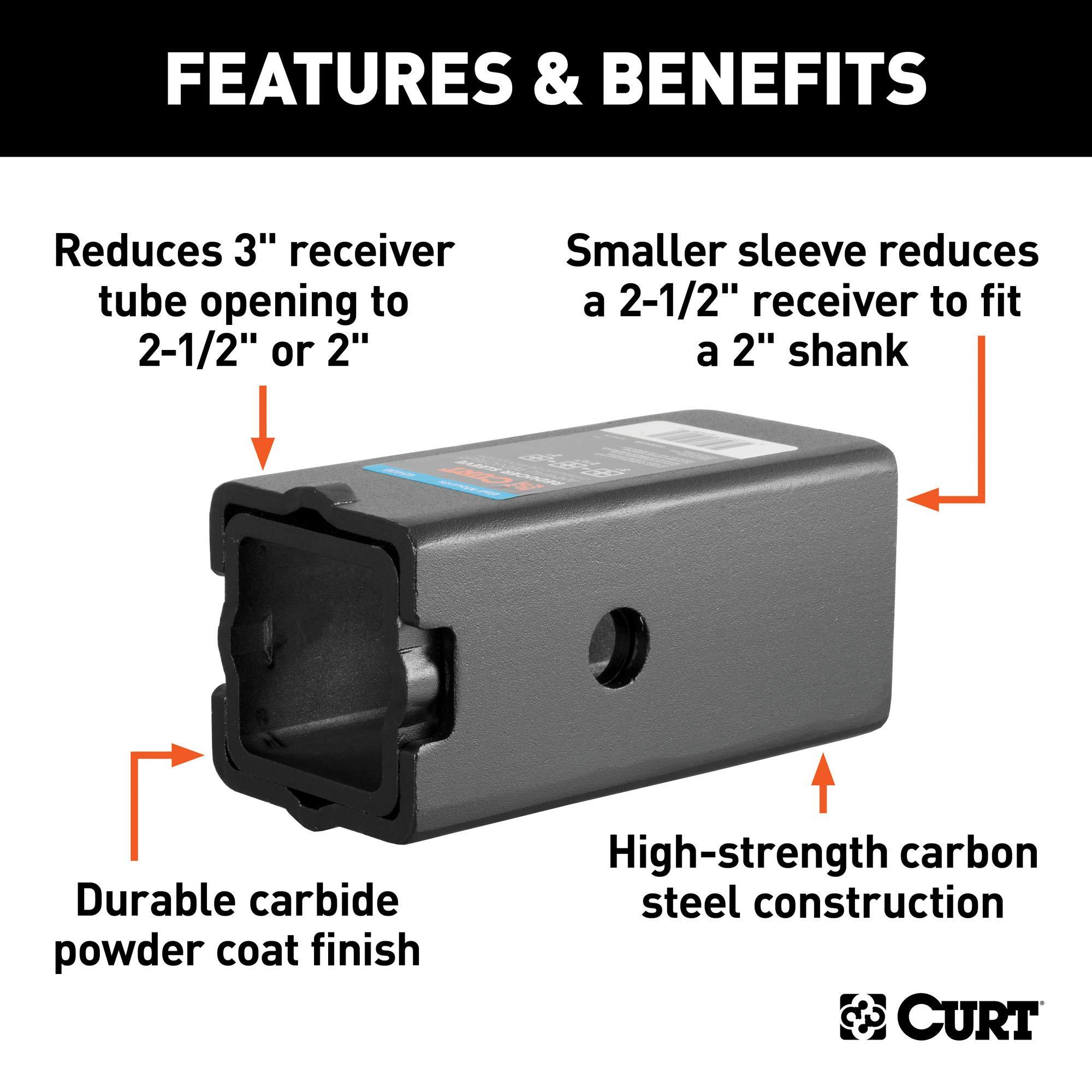 CURT 45408 Trailer Hitch Receiver Adapter Reducer Sleeve Set, 3 to 2-1/2 or 2-Inch, 2-Piece, Black - Image 3